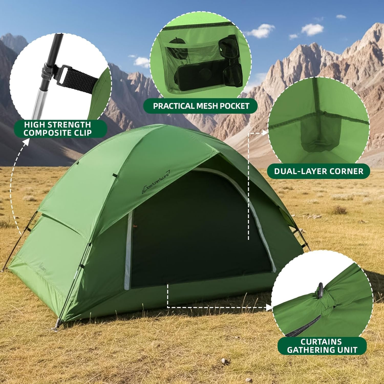Clostnature Waterproof Camping Tent for 2 Person, 4 Person, Easy Setup Tent | 190T Polyester, PU2000, Lightweight, Durable, Compact, Freestanding, Great Ventilation, Small Tent for Outdoor, Kids, Scouts - Image 4