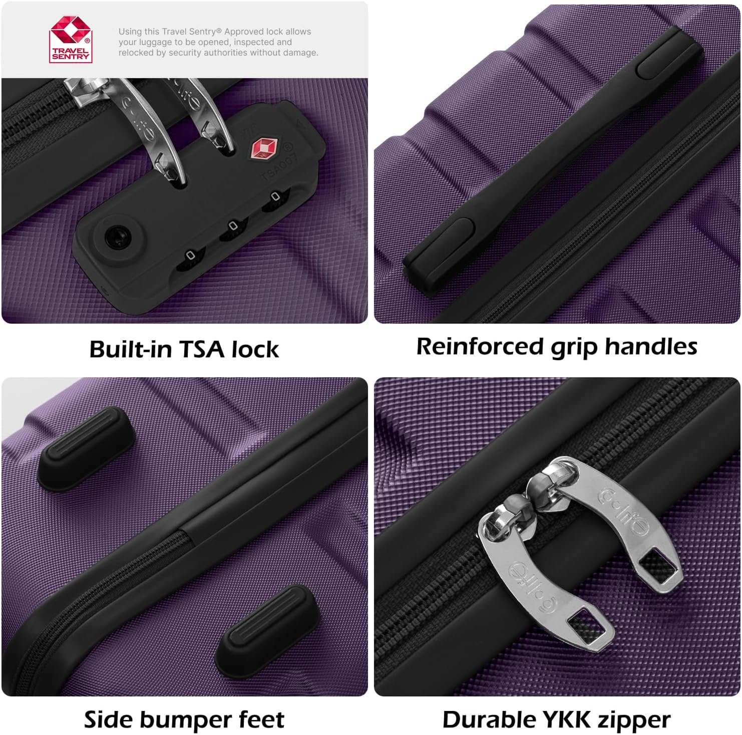 Coolife Luggage Set, Lightweight Durable Hardshell, 3 piece, Purple | suitcase set with 360° Spinner Wheels, TSA-approved Lock, Checked Family Travel, 20/24/28 Inch - Image 4