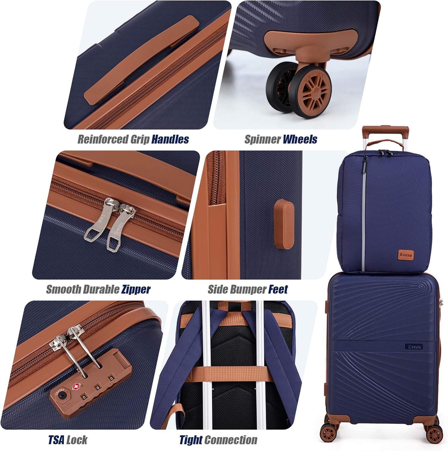 Carry On Luggage Set Suitcase 3 Piece,Purple (20"/BP/TB) | Lightweight Durable ABS Hardshell,360° Spinner Wheels,TSA Lock,YKK Zipper,22x14x9 Airline Approved for family travel vacation - Image 4