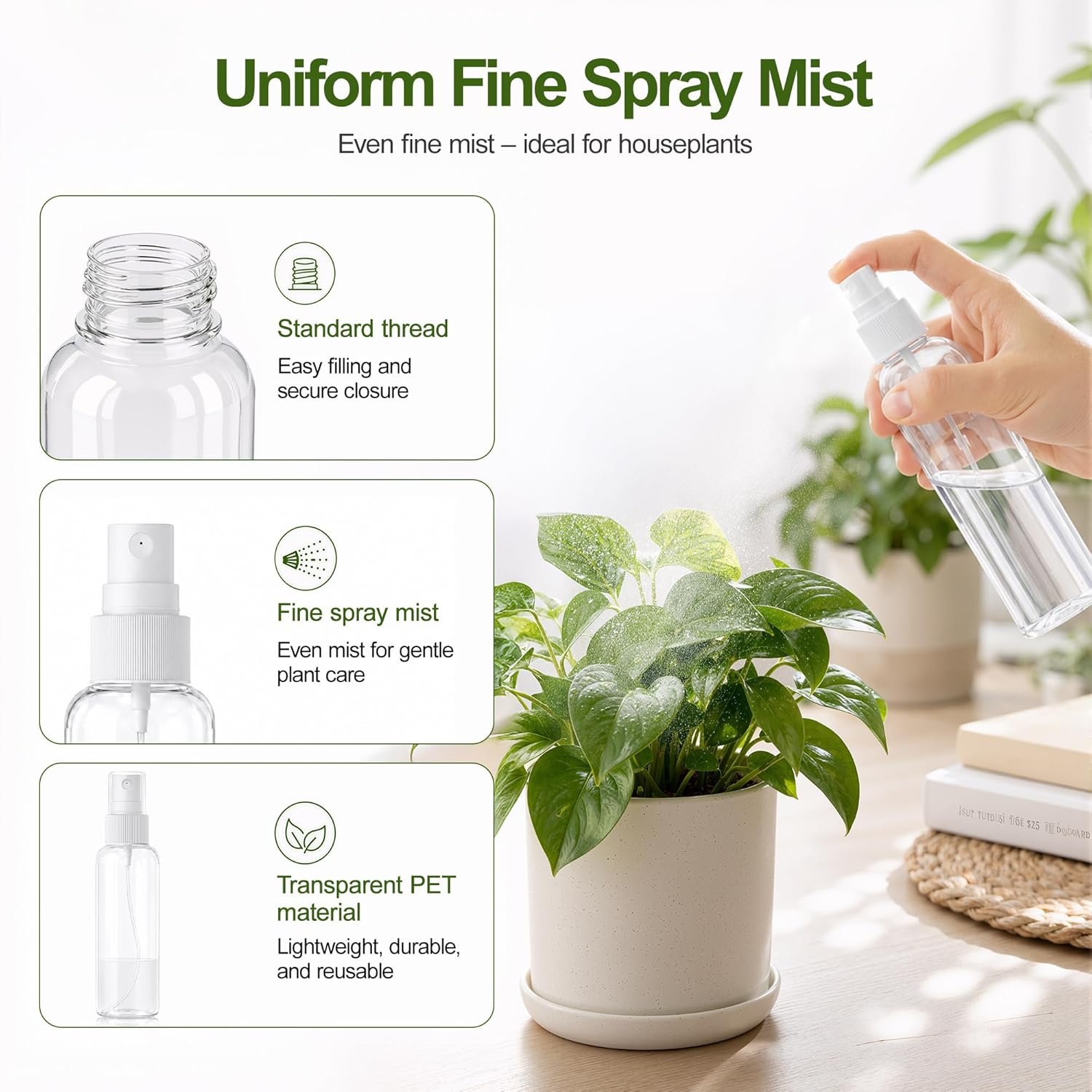 5-Pack Spray Bottles 3.4oz, Small Spray Bottle Empty Clear Plastic Bottle | Clear Plastic for Travel, for essential oils, perfume, cosmetics, cleaning, gardening, skin care, travel leak-proof - Image 5