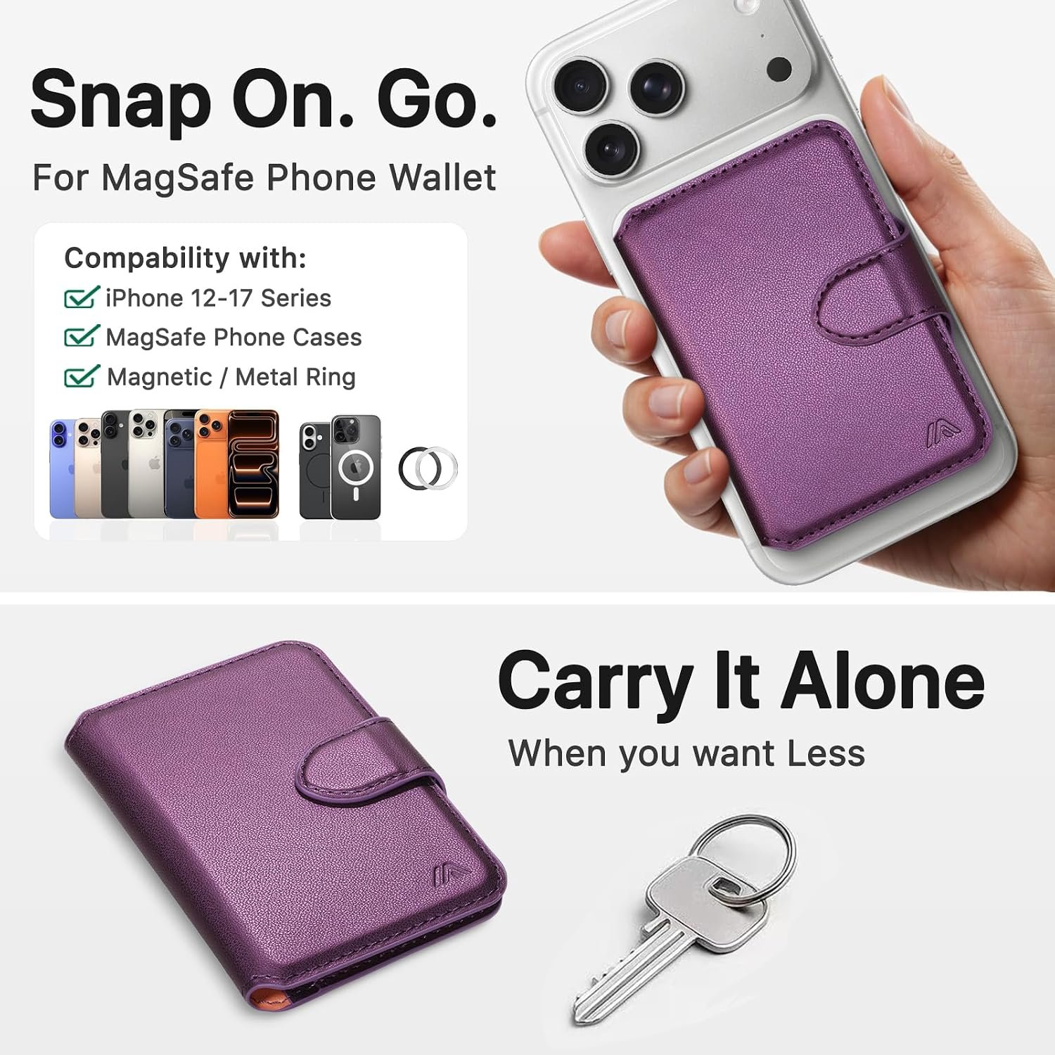 for MagSafe Wallet, Magnetic Phone Wallet RFID Blocking, Slim 5-8 Card Holder with Cash Slot & Clear ID Window, Minimalist Mag Safe Wallets for iPhone 17/16/15/14/13/12 Series, Amethyst Purple - Image 4
