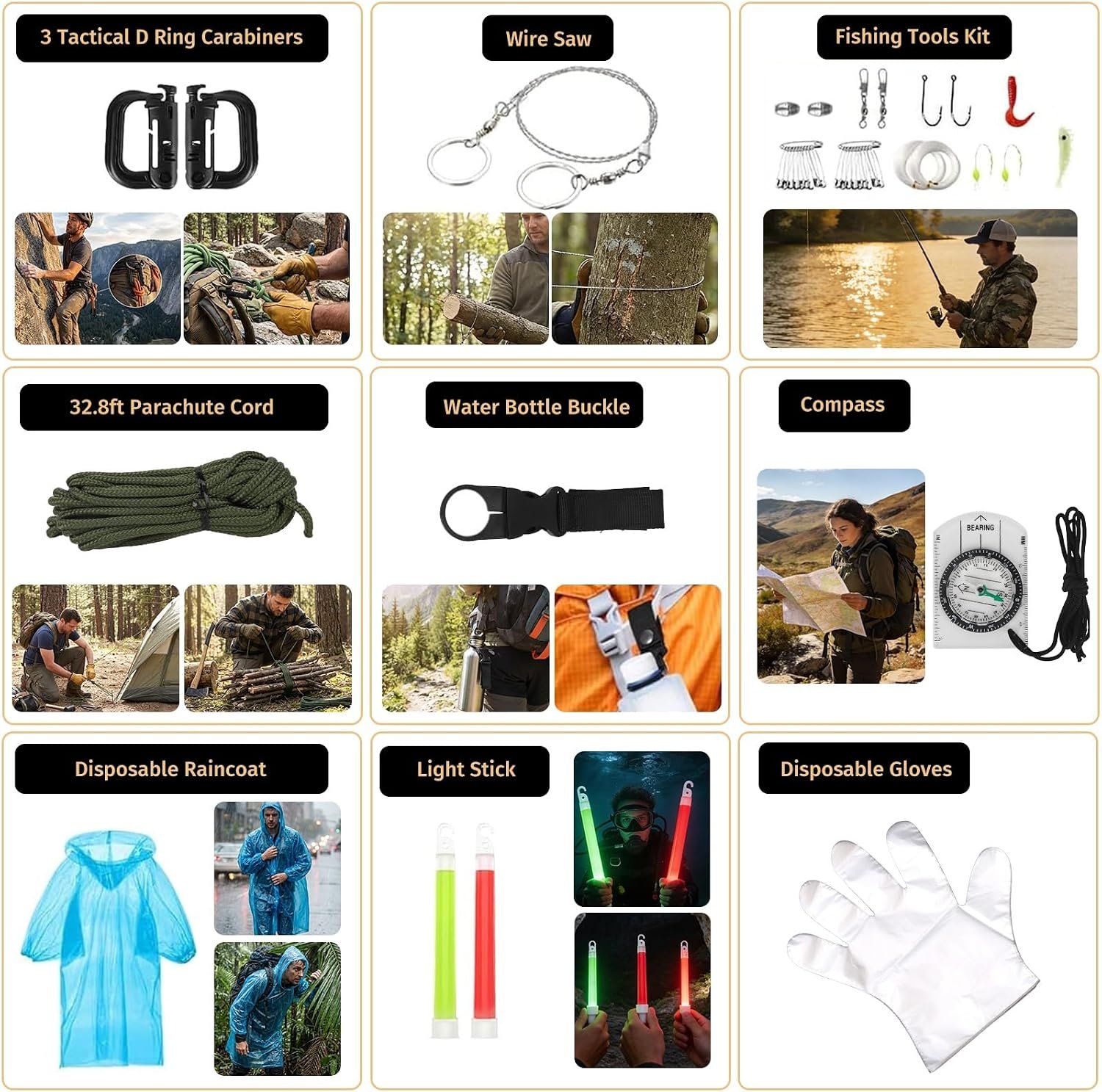 Survival Kit, 294 Pcs Survival Gear Emergency Supplies First Aid Kit | Emergency Survival Kit Camping Essentials Hiking Gear Bug Out Bag, Gifts for Men Dad - Image 6