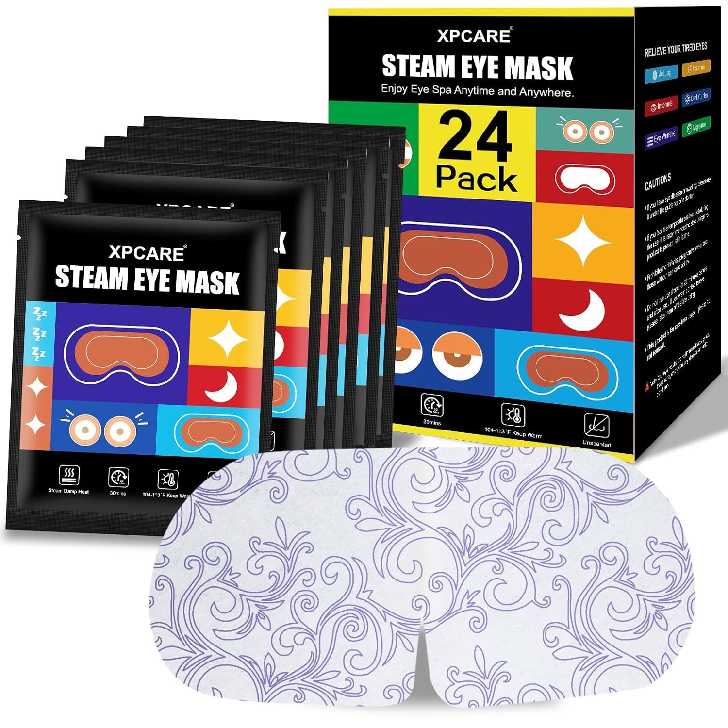 24 Pack Steam Eye Mask Disposable for Dry Eyes Cornea Care-Unscented | Steam Eye Mask Cornea Care Rest Self Heating Eye Mask Self Heated Steam Warm Eye Mask Disposable Heated Eye Mask