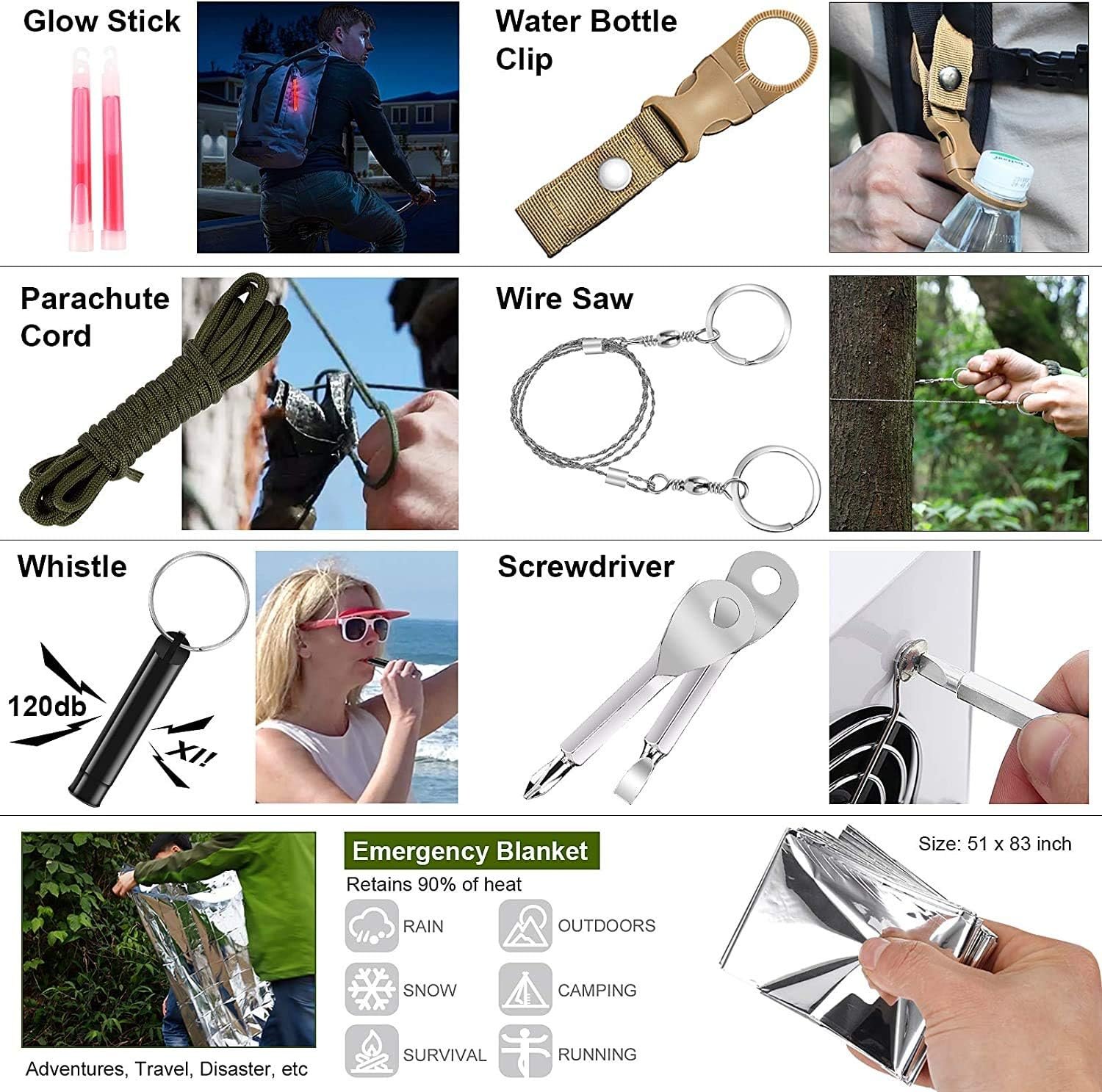 216 Pcs Survival First Aid Kits, Professional Survival Gear Equipment Tools First Aid Supplies kit for SOS Emergency Hiking Hunting Disaster Camping Adventures - Image 5