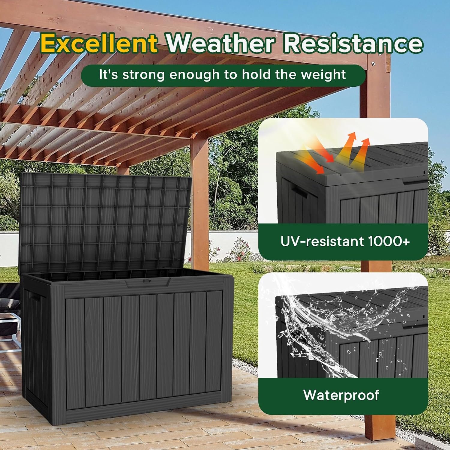 50 Gallon Outdoor Storage Box Waterproof Lockable Deck Boxes | UV Resistant Resin, for Garden Tools Cushions Patio Equipment, 300 lbs Capacity, Portable Design, Easy 16-Min Assembly - Image 3