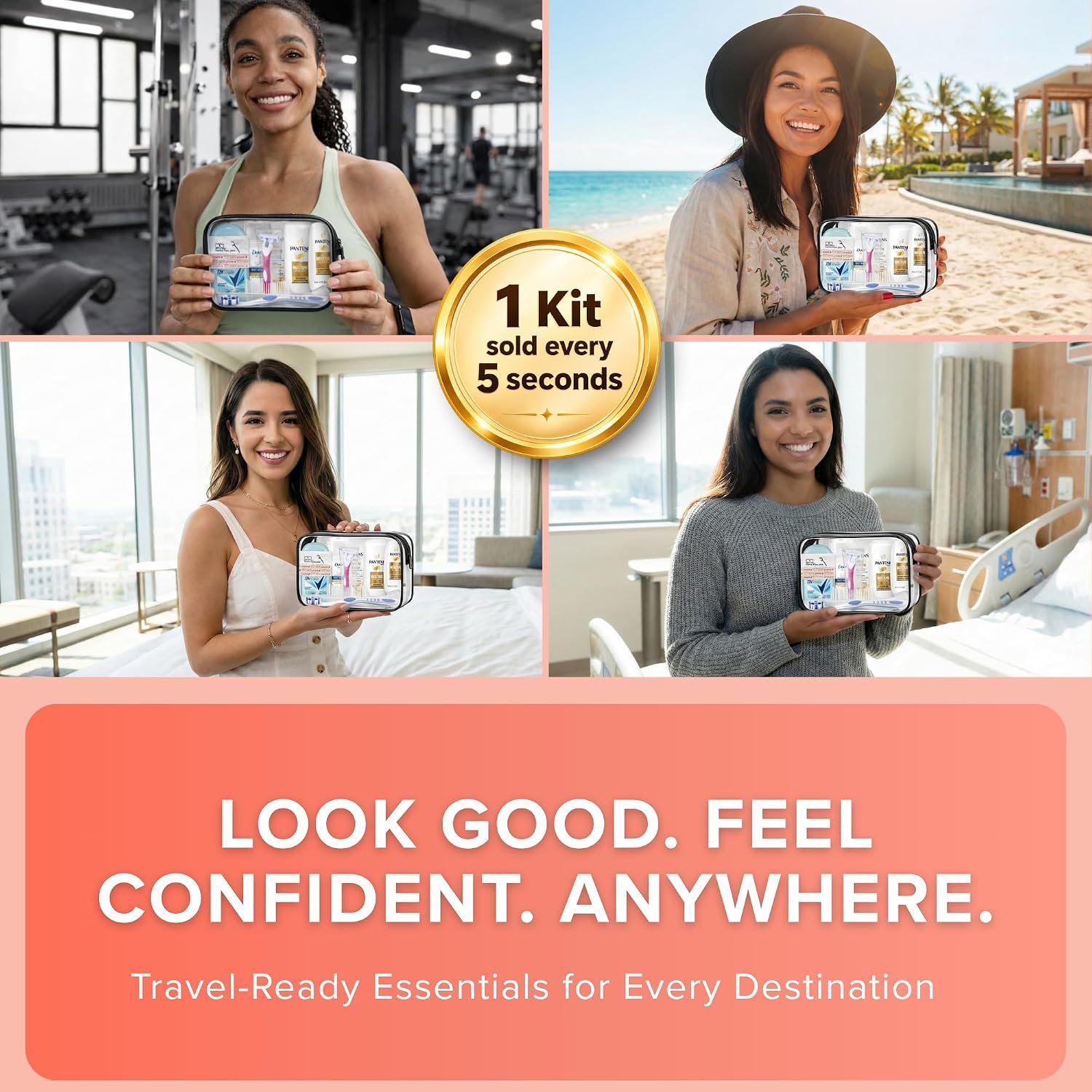 15-Piece Women’s Travel Toiletry Kit – With Premium Brand-Name Toiletries | TSA Approved Travel Essentials with Shampoo, Conditioner, Body Wash, Deodorant & Oral Care in Clear Bag - Image 5