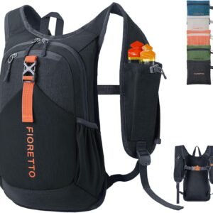 FIORETTO 10L Hiking Backpack for Men Women Lightweight Foldable Small Daypack for Travel Camping Outdoor, Black