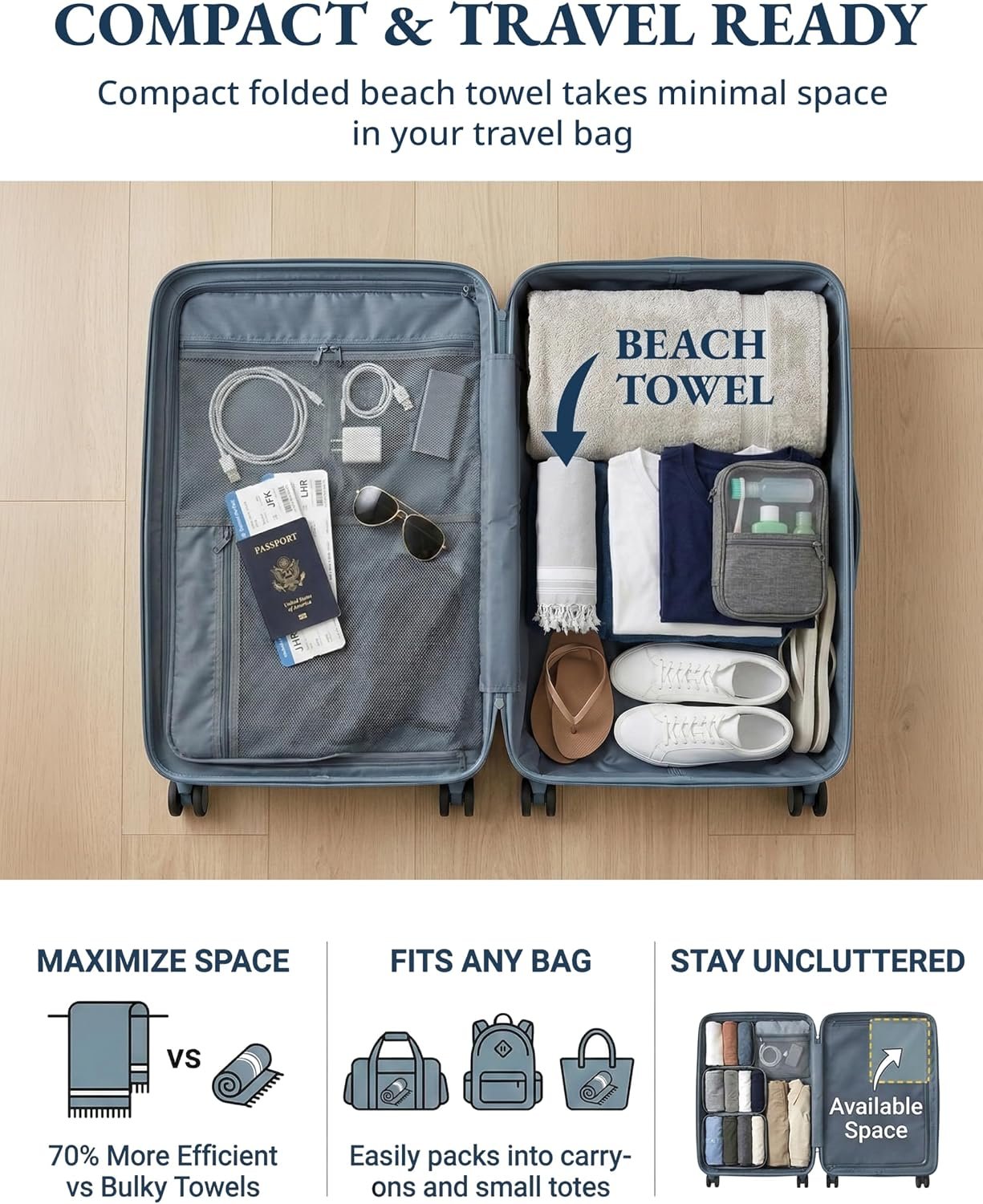 LANE LINEN Oversized Beach Towels 4 Pack, Pre-Washed, Extra Large - Grey | Quick Dry, No Sand, Absorbent Pool Towels for Adults - 39"x71", Vacation Essential - Machine Washable, Travel & Camping - Image 7