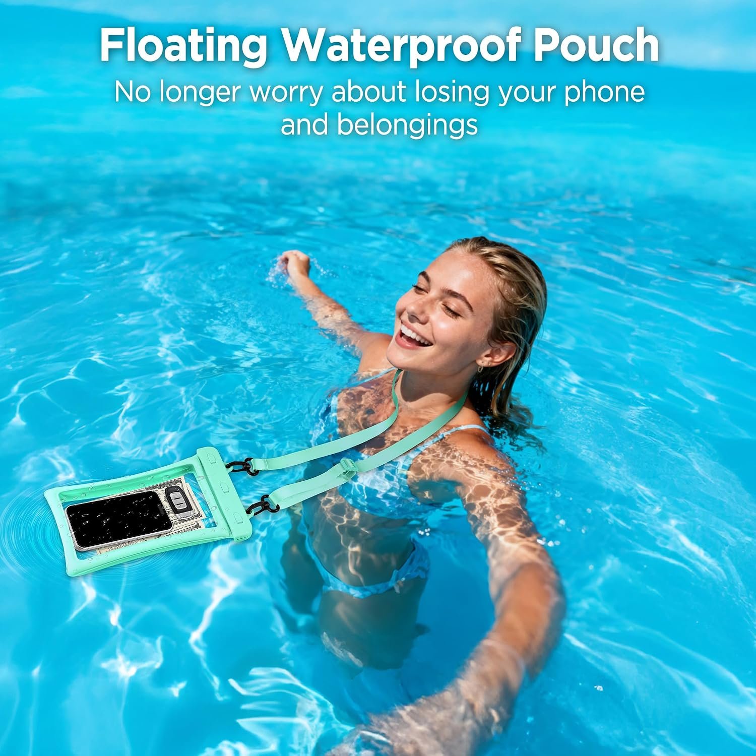 CACOE Floatable Waterproof Phone Pouch 2 Pack Up to 10.0", Black+Green | Floatable, IPX8 Waterproof Phone Case,Adjustable Lanyard,Dry Bags for Beach/Cruise/Travel/Camping/Kayak/Vacation Essentials - Image 4