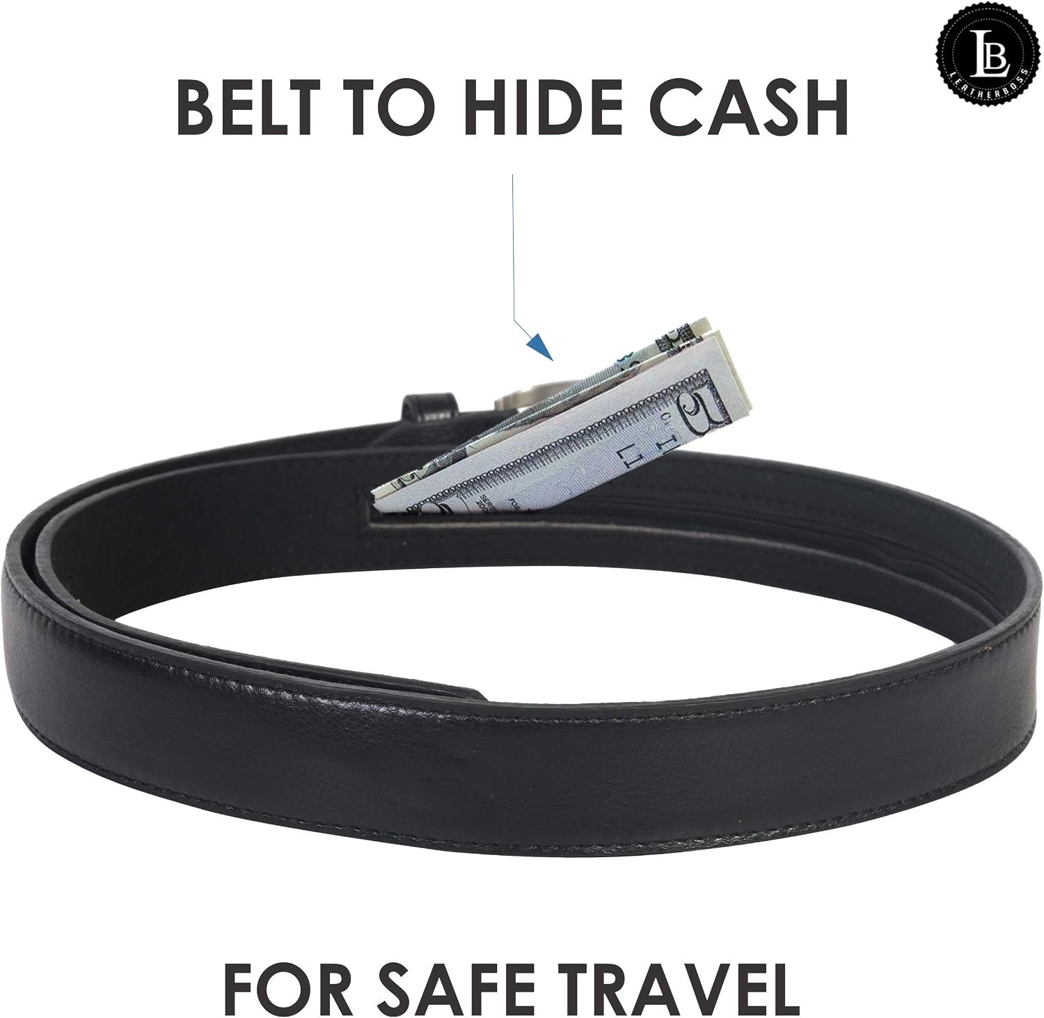 Men's Black Leather Money Belt Sizes 32 Through 64 - Image 4
