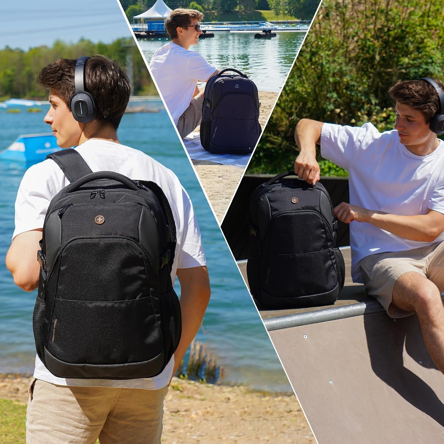 Swissdigital Design Backpack for Men & Women Fit 17 Inch Computer SD1671-01 | Travel Laptop Backpack, College Bag, Business Bag, with USB Charging Port, RFID Protetion Pocket, 35l Expandable, Black - Image 2