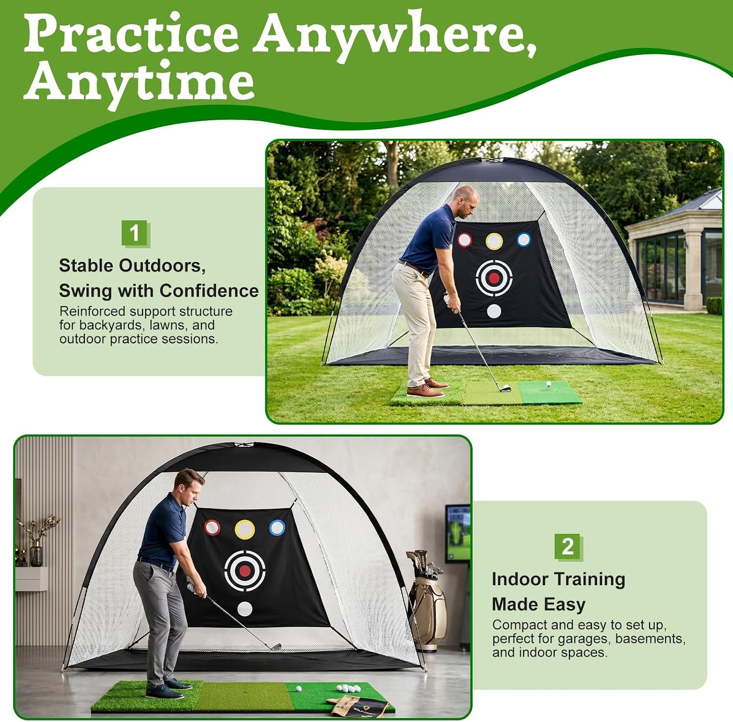 Golf Net, Dikutar 10x7ft Practice Bundle with Tri-Turf Mat & 4-Targets | Durable 420D hitting cages for backyard driving and swing training. Includes 5 balls, tee, and carry bag. Gifts for men. - Image 9