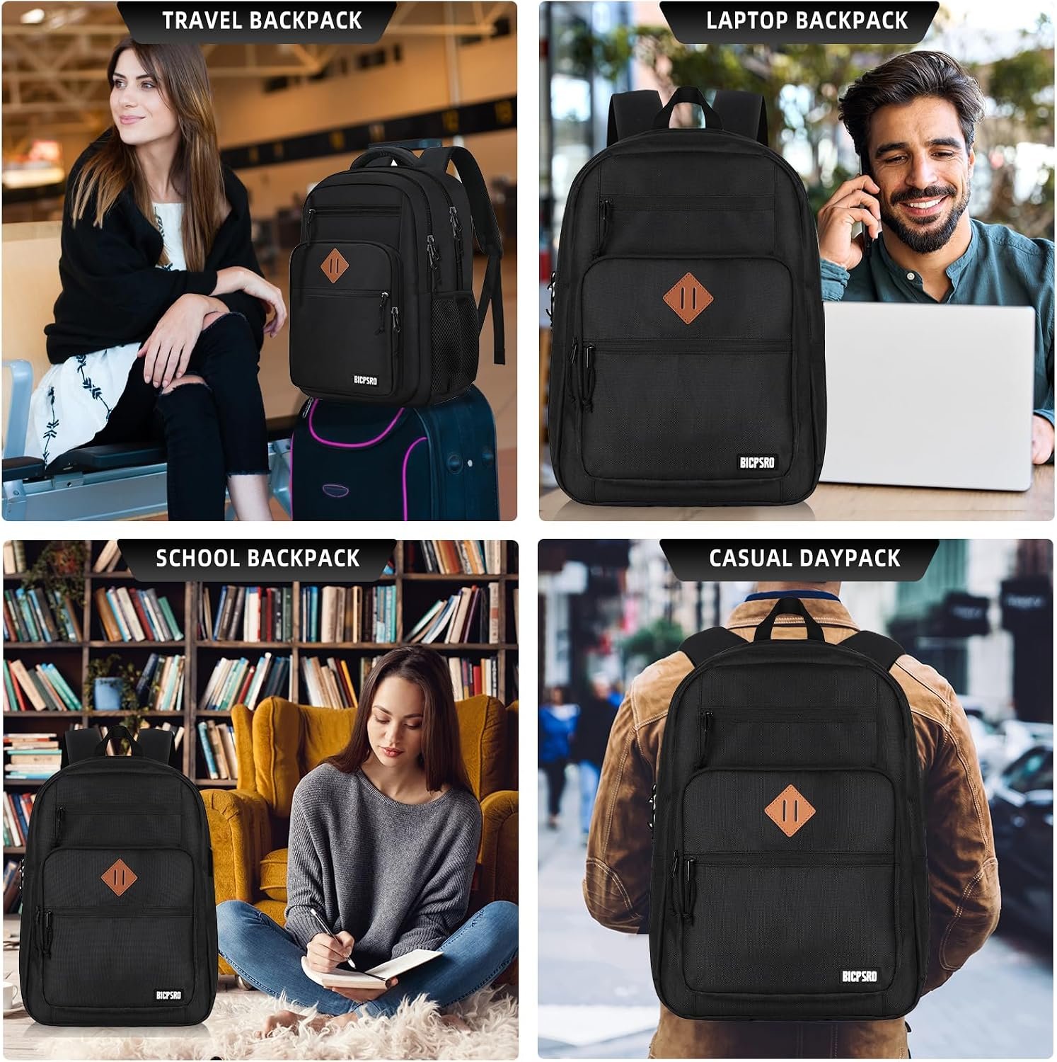 Classic School Backpack for Boys Girls Teens, Black Backpack for Men Women, 15.6 Inch Laptop Bookbag with Reinforced Straps for College High Middle School Work Business Book Bag - Image 6