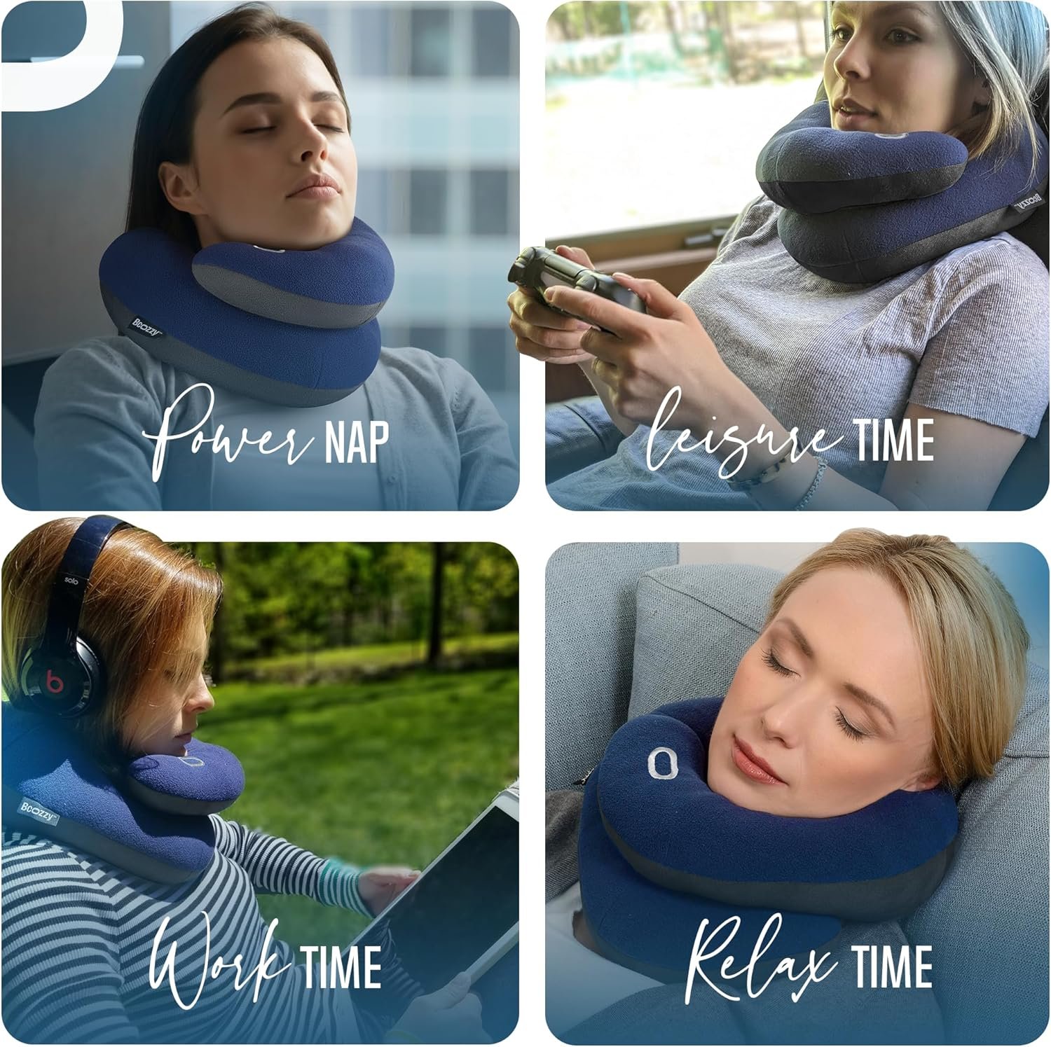 BCOZZY Travel Neck Pillow for Airplane – Patented Double Support for Head, Neck, and Chin. Best for Long Flights, Plane Sleeping, and Car Rides. Adjustable Size. Fully Washable. Carry Bag. Large, Navy - Image 7