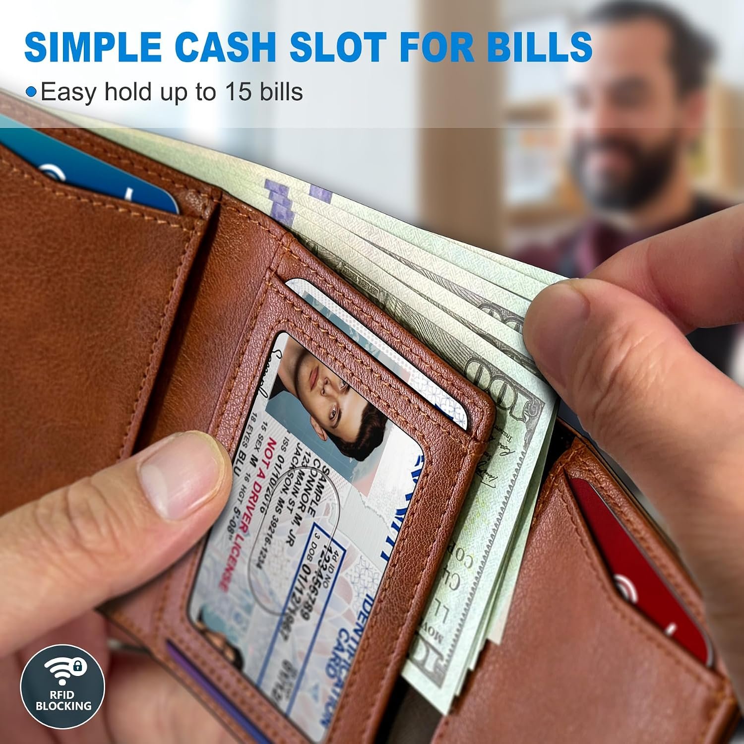 Trifold Wallet for Men - RFID Blocking Leather Slim Wallet with Magnetic Closure, 12 Card Slots, 2 ID Windows & Cash Pocket, Ideal Gift for Him, Daily Carry - Image 7