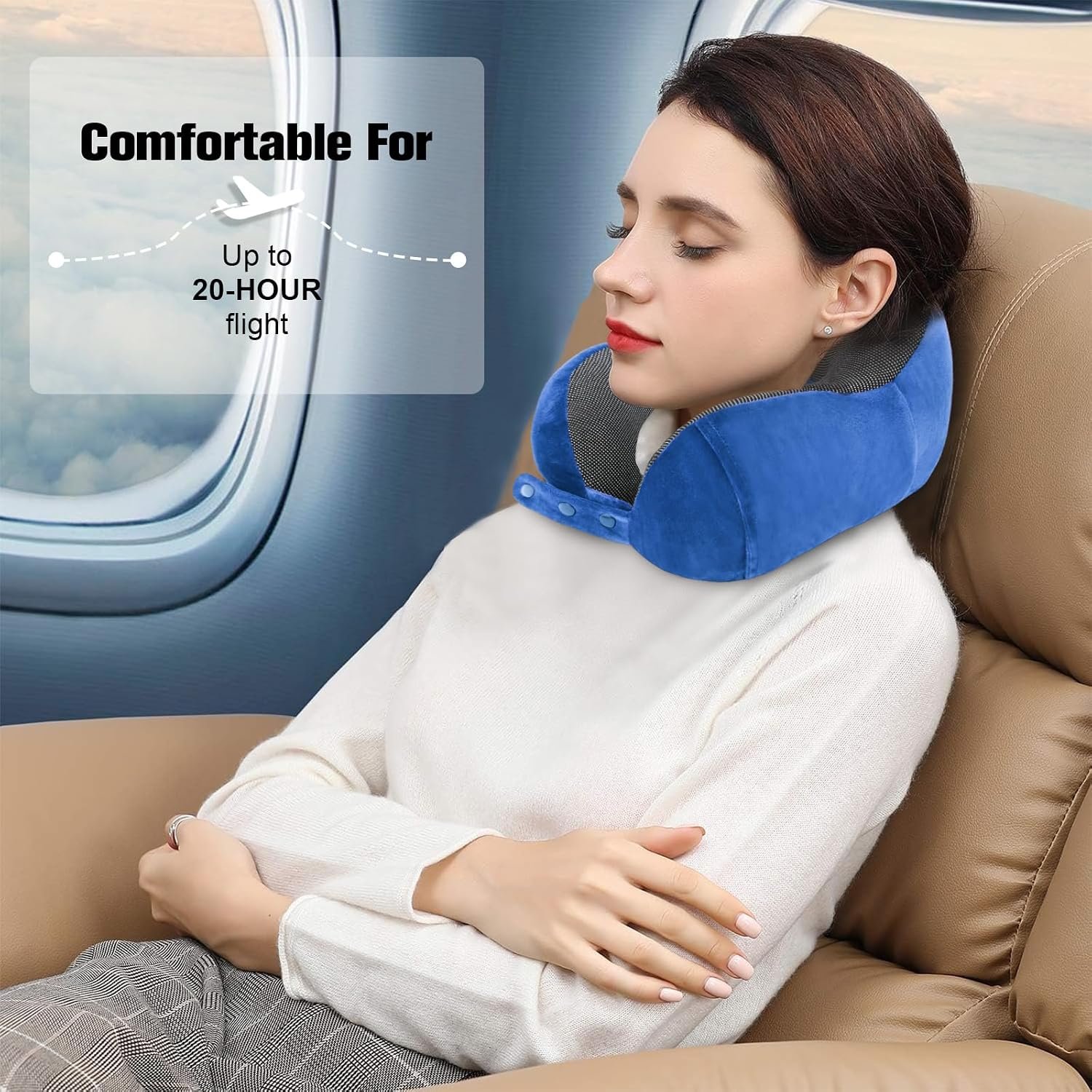 Cirorld Neck Pillow for Traveling, Travel Pillows for Airplanes Dark Blue | 100% Memory Foam Travel Neck Pillow, Adjustable Flight Pillow, Portable Plane Accessories with Eye Mask, Earplugs, Carry Bag - Image 7