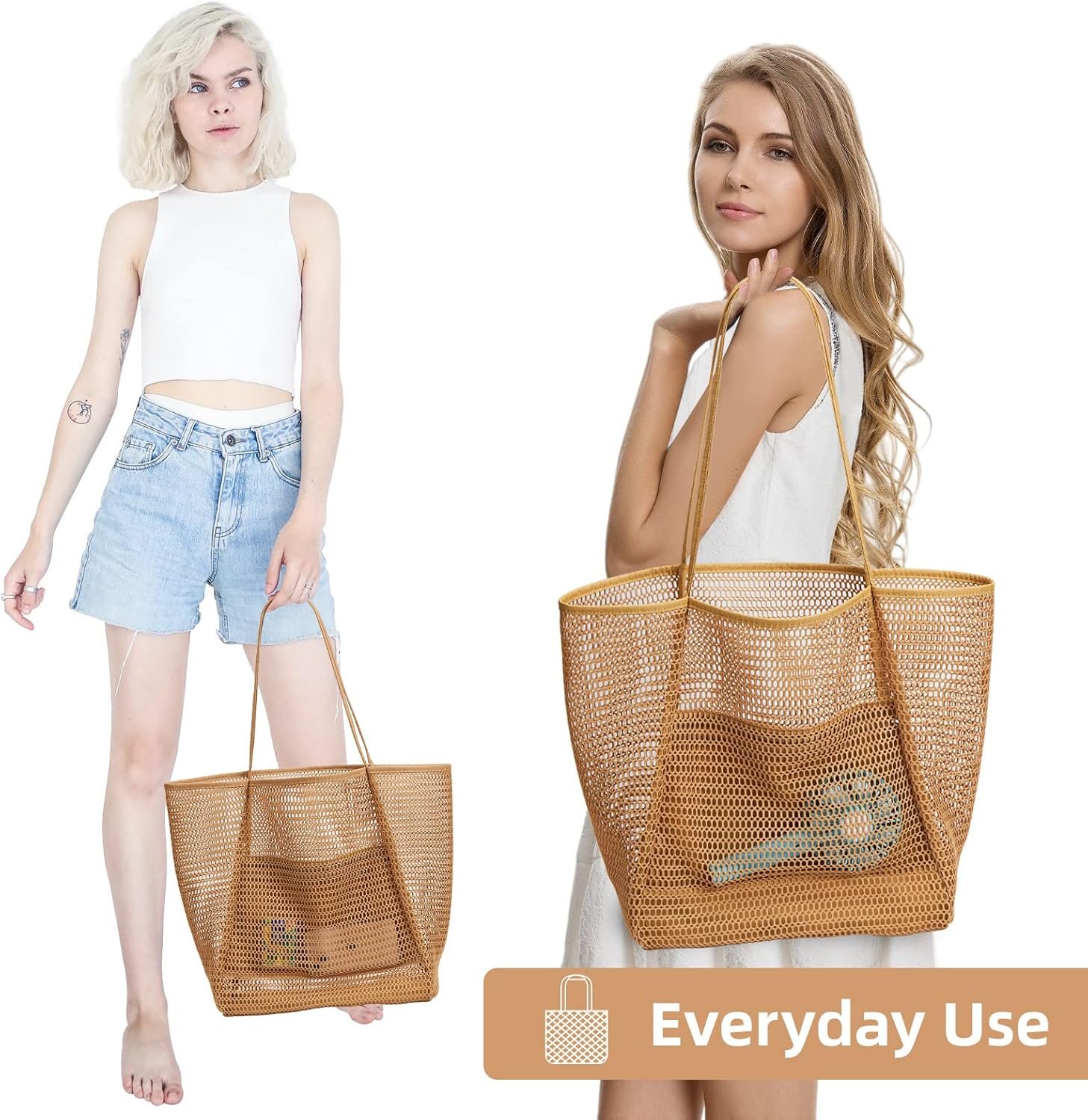 KALIDI Beach Mesh Tote Bag, Casual MAX 23L Summer Foldable Hobo Bag Women | Sandproof Widen Strap Large Shoulder Bag For Lake Pool Vacation Travel Picnic Grocery Market Shopping Carrier - Image 9