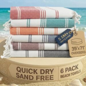 LANE LINEN 6-Pack Oversized Pre-Washed Beach Towels, Stylish Quick-Dry Pool & Travel Towels for Adults, 39"x71" - Diamond Multi Colors | Stylish Quick-Dry Pool & Travel Towels for Adults - 39"x71", Vacation Essential - Machine Washable, Super Absorbent, Durable