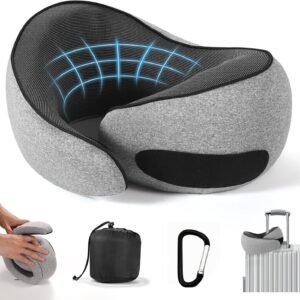 SZXYX Travel Pillows - 100% Pure Memory Foam Neck Pillow for Airplanes, Comfortable Breathable Cover, 360° Support Stowable Pillows for Sleeping, Car, Airport Travel Essentials Dark Gray