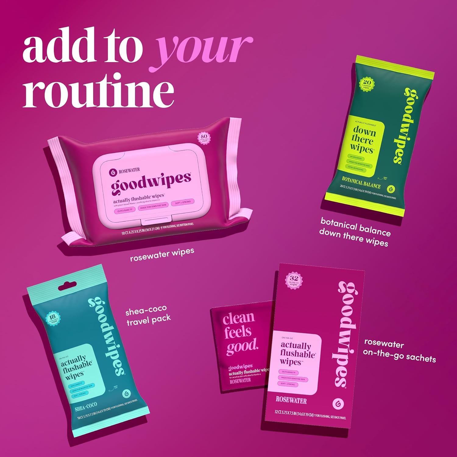 goodwipes Flushable Wipes for Women - Rosewater Individually Wrapped Travel Butt Wipes To Go, Mini Purse & Festival Essentials for Adults, pH Balanced for Feminine Hygiene, 32 Count (1 Pack) - Image 7