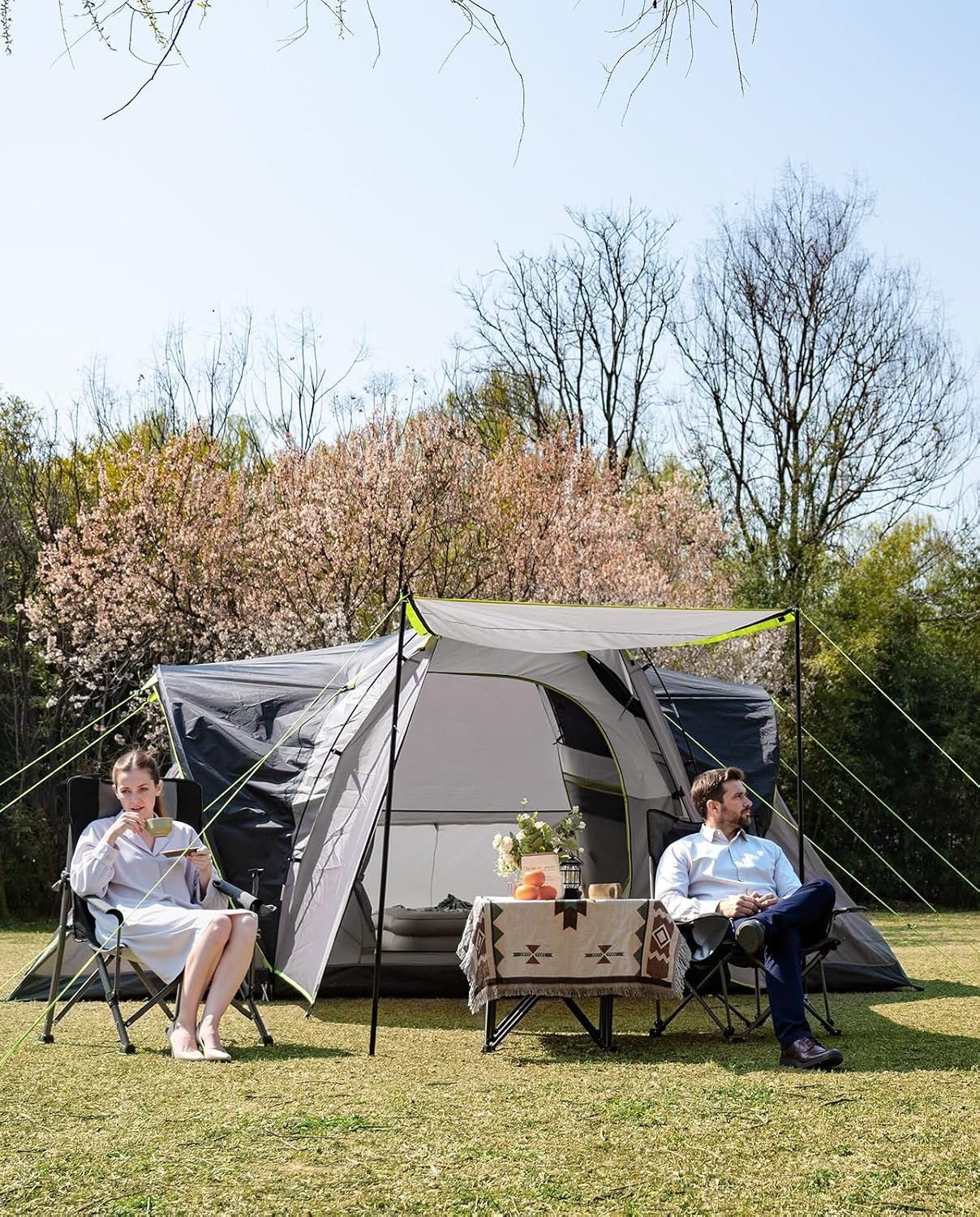 LOYEAHCAMP 8 Person Larger Extended Dome Camping Tent with 3 Rooms | Waterproof Semi-Freestanding Family Outdoor Tent with Spacious Interior and Mesh Windows - Image 9