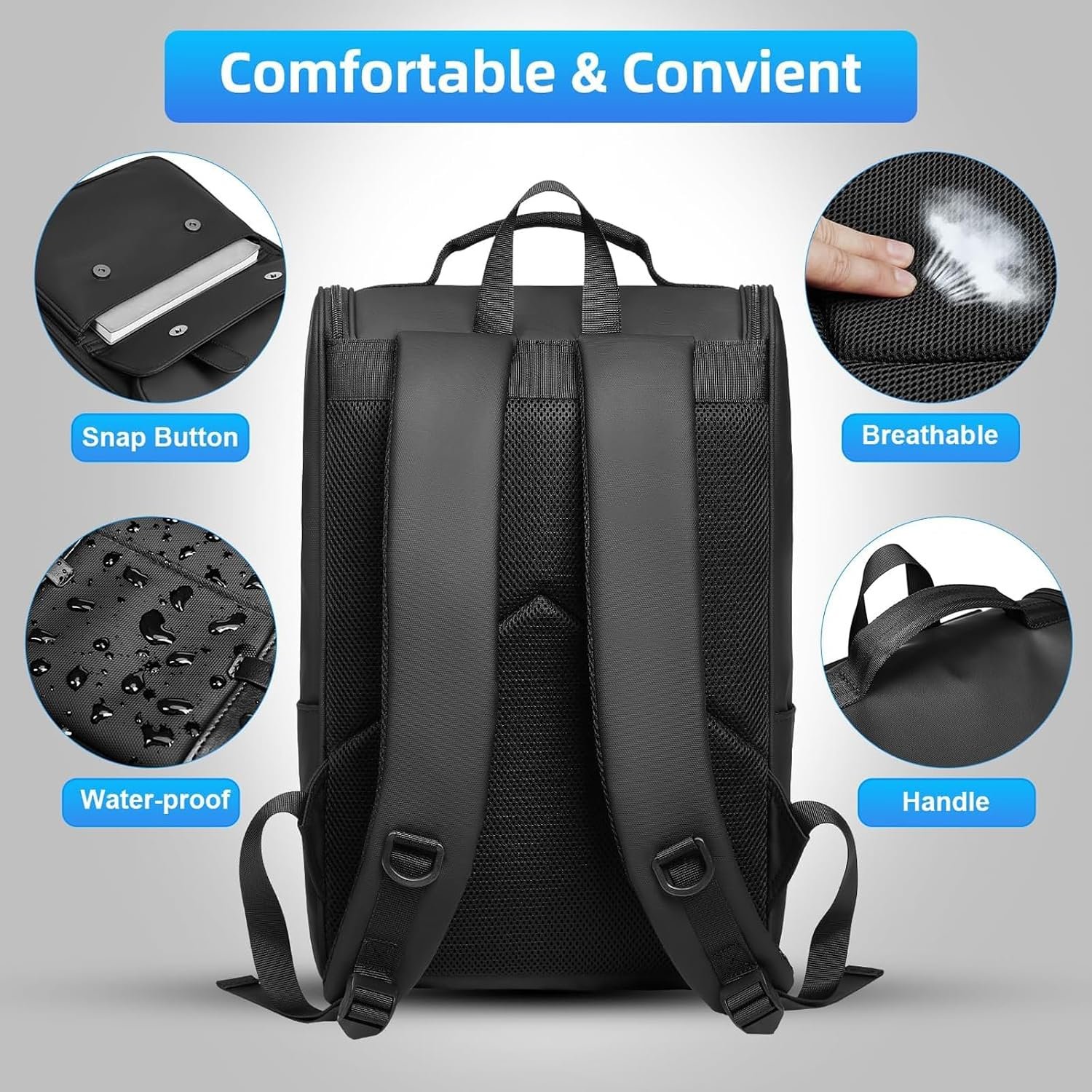 Vintage Laptop Backpack for Men and Women, 15.6 Inch, Waterproof, Business Travel Daypack for Work, Office, College (6608 black) - Image 5
