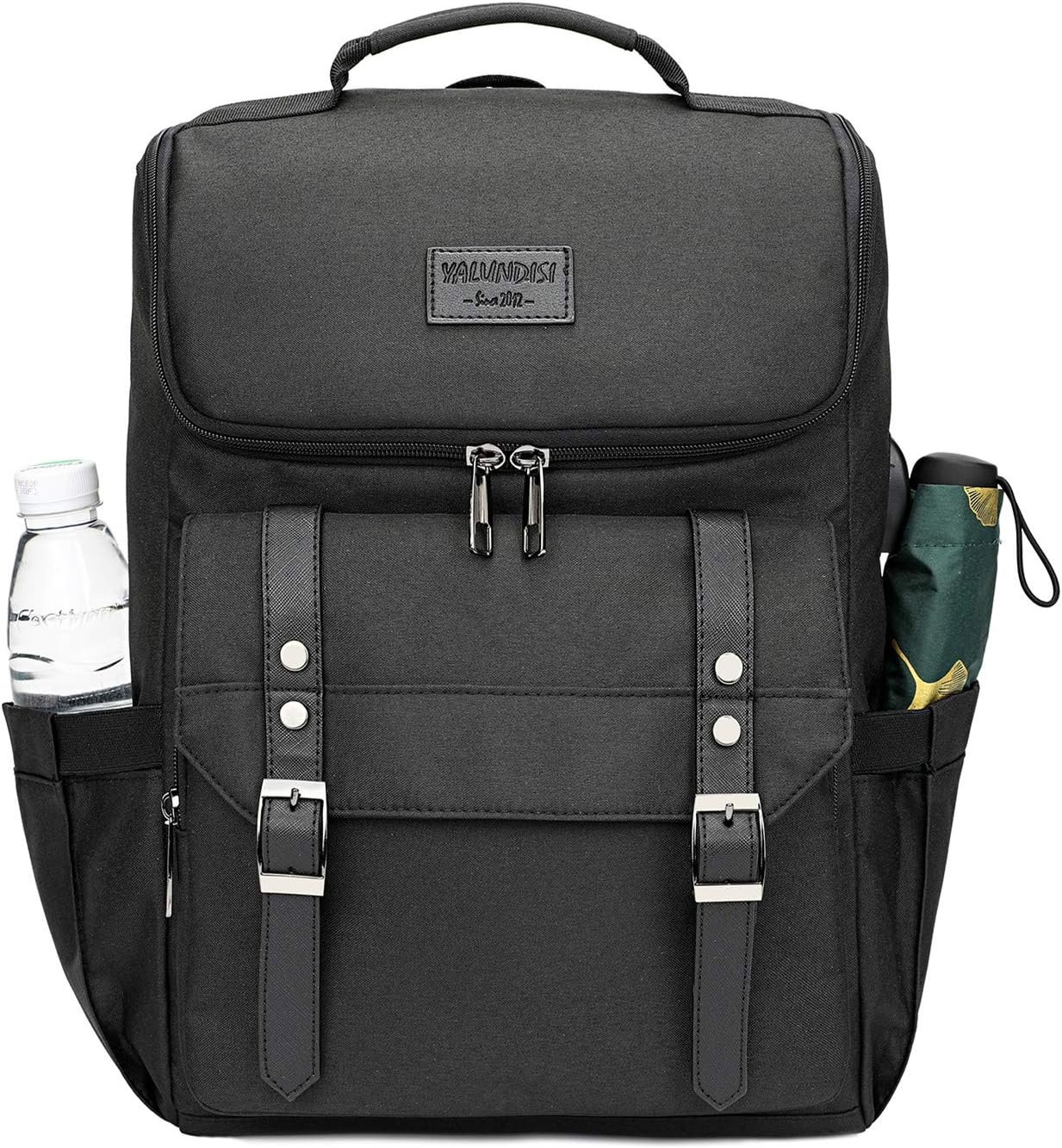 YALUNDISI Vintage Backpack Travel Laptop Backpack with usb Charging Port for Women & Men College Backpack Fits 15.6 Inch Laptop Black - Image 2