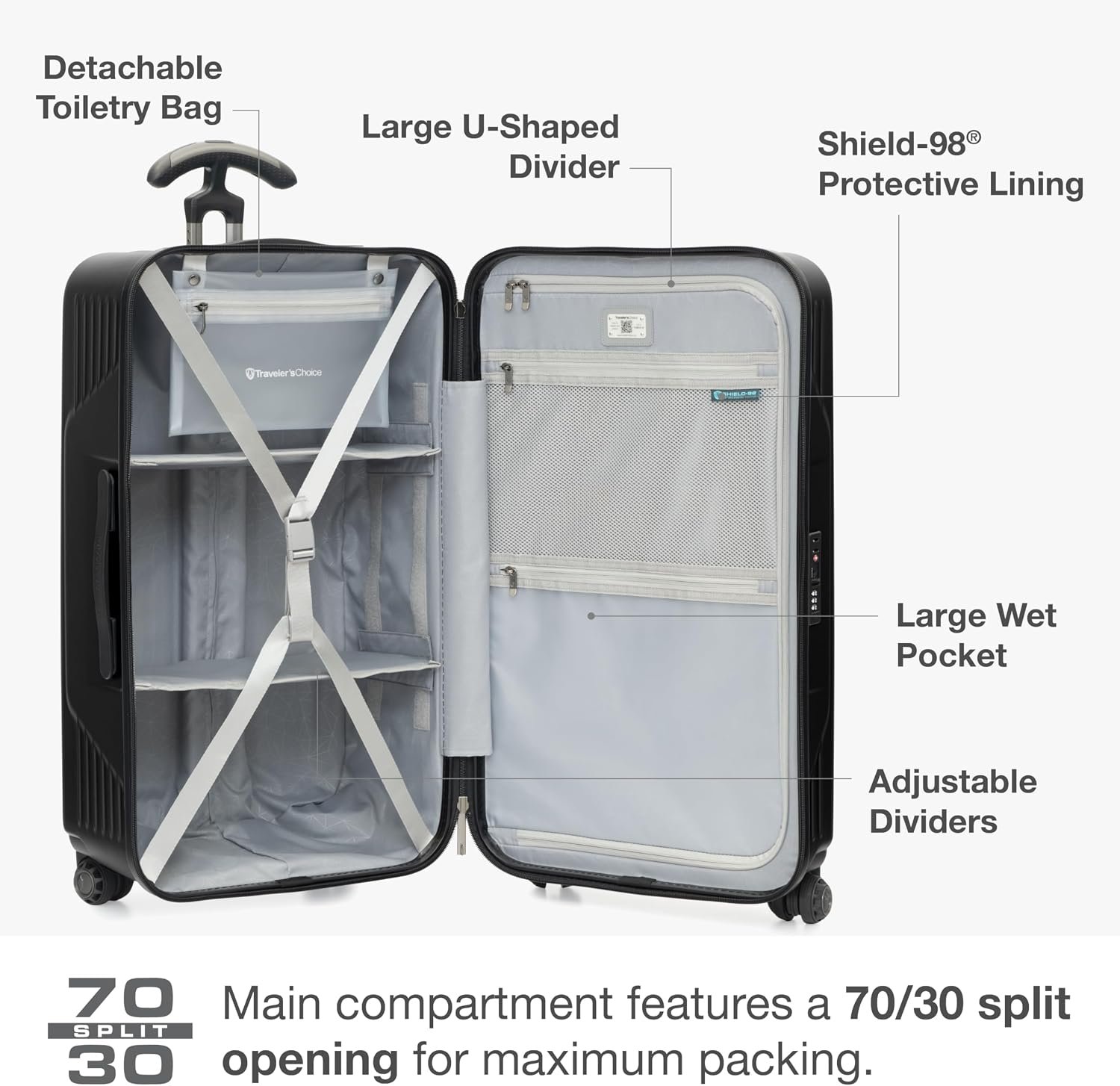 Traveler's Choice Ultimax II Polycarbonate Hardside Luggage with Spinner Wheels, Matte Black, 31-Inch Large Trunk - Image 7