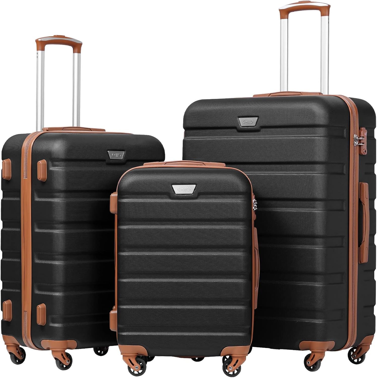 Coolife Luggage Set, Lightweight Durable Hardshell, 3 piece, Apricot Black | suitcase set with 360° Spinner Wheels, TSA-approved Lock, Checked Family Travel, 20/24/28 Inch