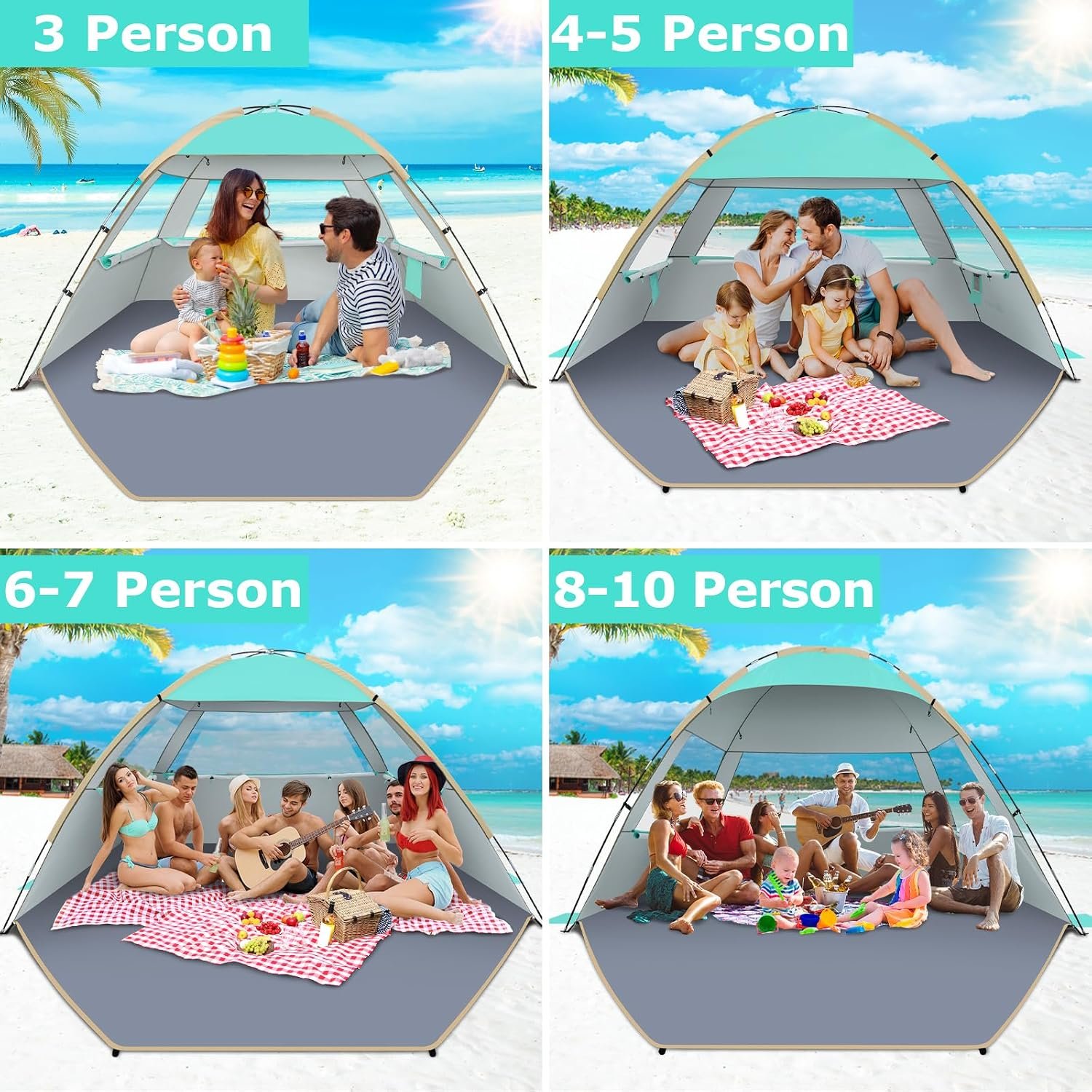 Gorich Beach Tent Sun Shelter for 3/4/6/8/10 Person with UPF 50+ UV Protection, Lightweight & Easy Setup Beach Shade Canopy, Portable Beach Shade Tent Beach Cabana - Image 8
