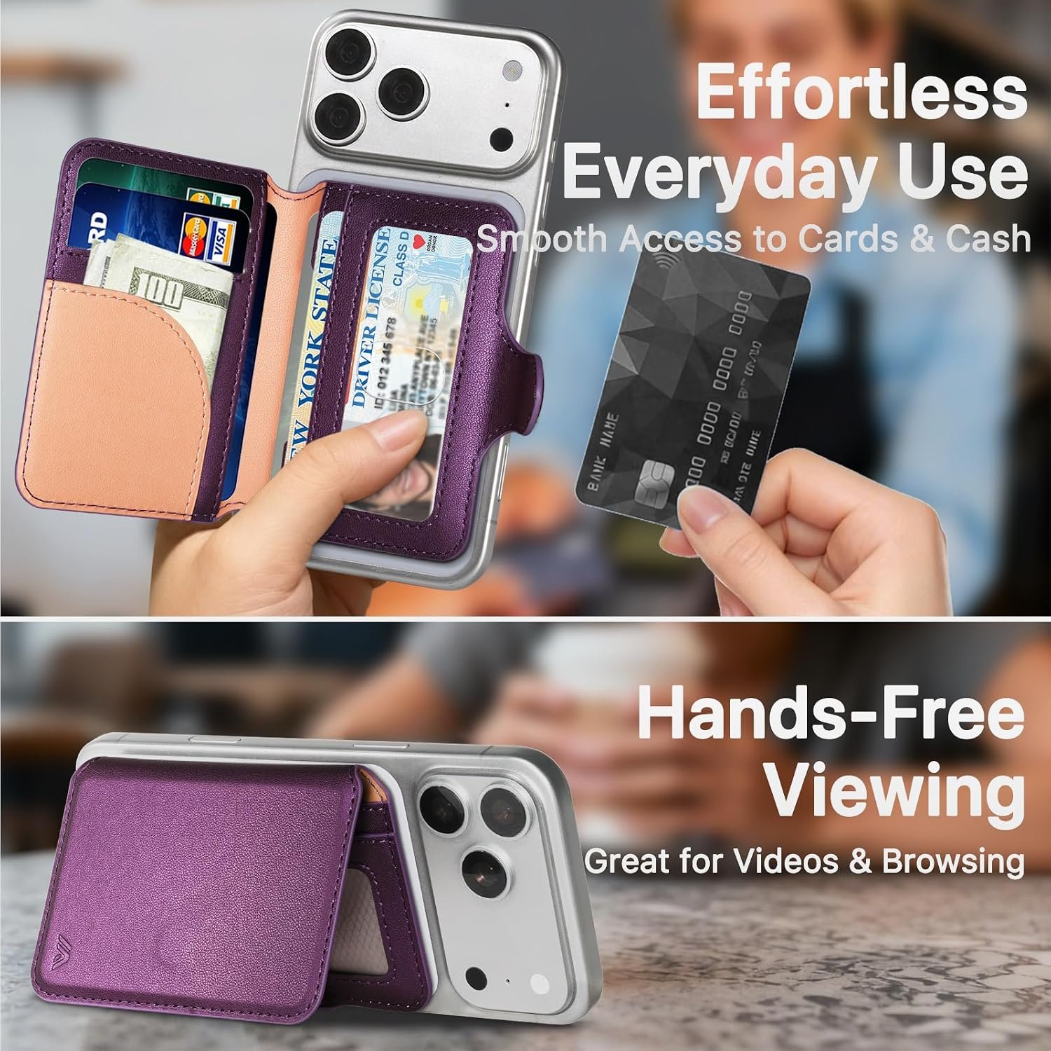 for MagSafe Wallet, Magnetic Phone Wallet RFID Blocking, Slim 5-8 Card Holder with Cash Slot & Clear ID Window, Minimalist Mag Safe Wallets for iPhone 17/16/15/14/13/12 Series, Amethyst Purple - Image 5