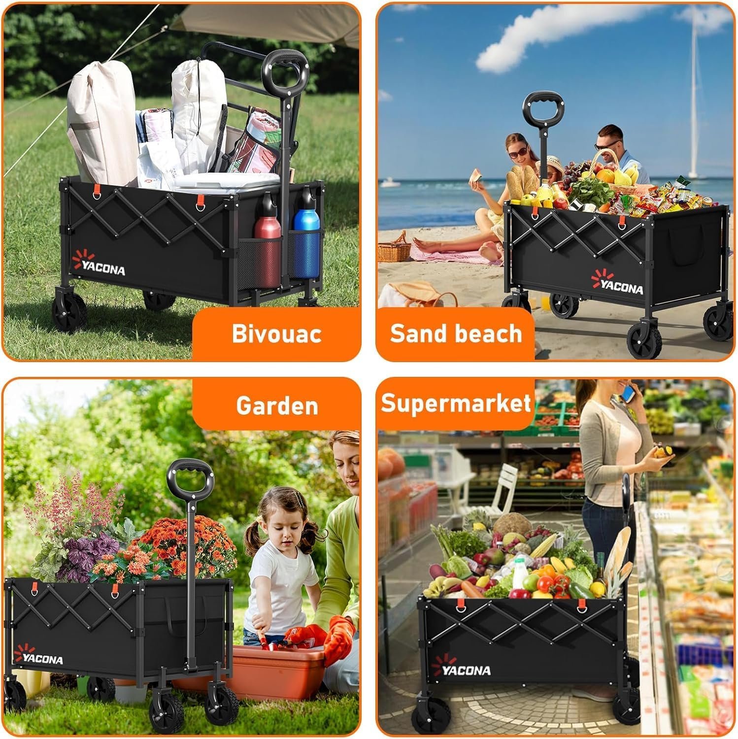 Yozoia Wagons Carts Foldable, Lightweight Portable Utility Shopping Cart with Wheels, Folding Grocery Wagon Cart for Grocery, Camping, Shopping, Beach, Garden, Sports Black | Foldable, Lightweight, Portable, Simple Installation, for Camping Shopping Beach Garden Sports - Image 9