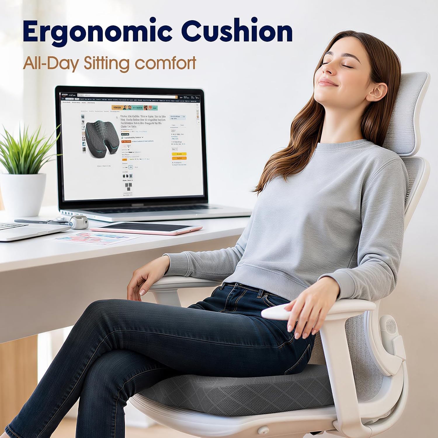 Seat Cushion - Memory Foam Sitting Pillow for Office Chair, Car Seat, Airplane, Bleacher - Sciatica & Hip & Coccyx Pain Relief Desk Chair Cushion for Long Sitting Office Workers, Car Drivers | for Car Seat, Airplane, Desk Chair - Sciatica & Hip & Coccyx Pain Relief Cushion for Long Sitting Office Workers, Car Drivers - Image 4