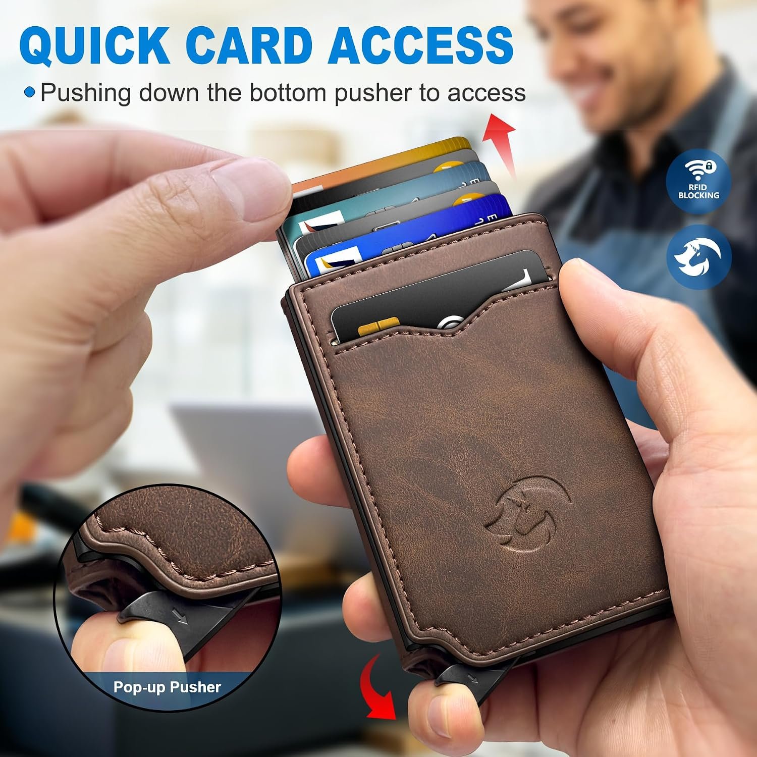 Airtag Wallet for Men,with Cash Pocket 2 ID Window 10+ Cards,Metal Case Smart Slim Pop Up Credit Card Holder Flip with Magnetic Closure RFID Blocking Trifold Leather wallet with Gift Box - Image 5