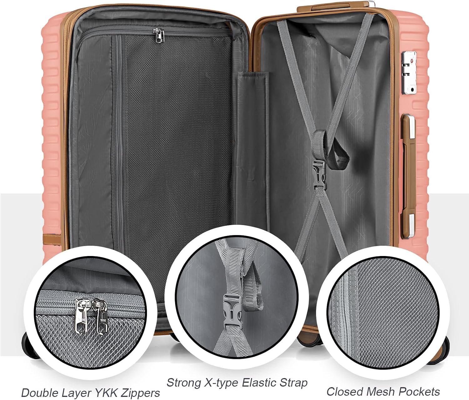 Joyway Carry On Luggage 20 Inch Expandable Suitcase with Spinner Wheel, 4 Piece Hard Shell Luggage Set with TSA Lock(Pink brown) - Image 8