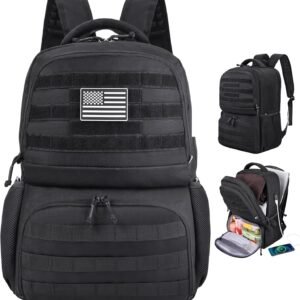MOZETO Laptop Lunch Backpack for Men, Tactical Inspired Utility Anti-Theft Work Bag with Cooler Compartment Lunchbox (Black, 17 Inch)