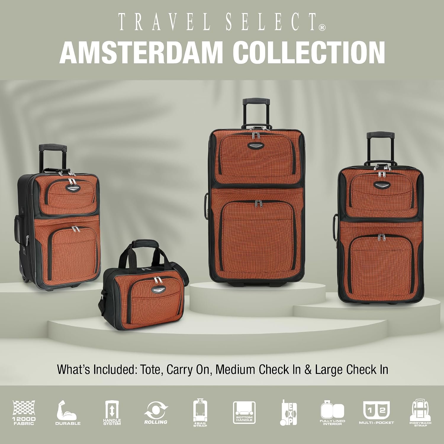 Travel Select Amsterdam Softside Expandable Luggage with Rolling Wheels, Navy, 4-Piece Set (15/21/25/29) - Image 4