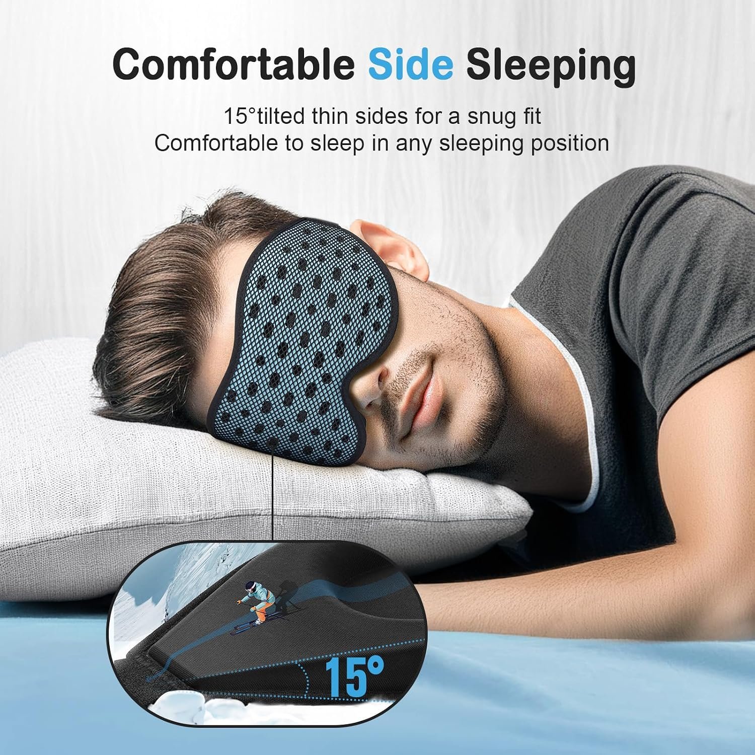LitBear Breathable Sleep Mask, 3D Eye Mask Sleep for Side Sleeper Women Men | Light Blocking Sleeping Mask with Adjustable Strap, Soft Lightweight Eye Cover for Travel, Night Work, Nap -Ice Blue - Image 3