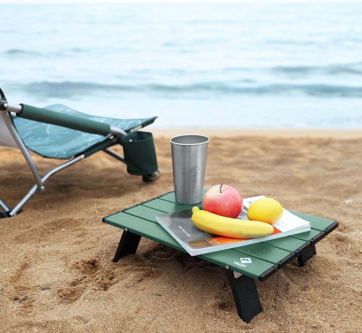 VILLEY Portable Mini Folding Beach Table, Ultralight Aluminum Side Table | Lightweight Aluminum Side Table with Carry Bag for Beach, Camping, Picnics, Hiking, Fishing & Travel, Green - Image 2