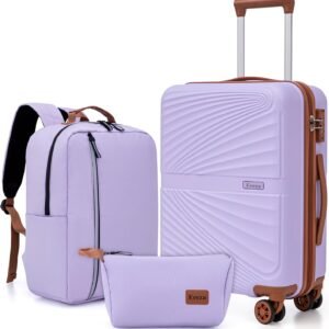 Carry On Luggage Set Suitcase 3 Piece,Purple (20"/BP/TB) | Lightweight Durable ABS Hardshell,360° Spinner Wheels,TSA Lock,YKK Zipper,22x14x9 Airline Approved for family travel vacation