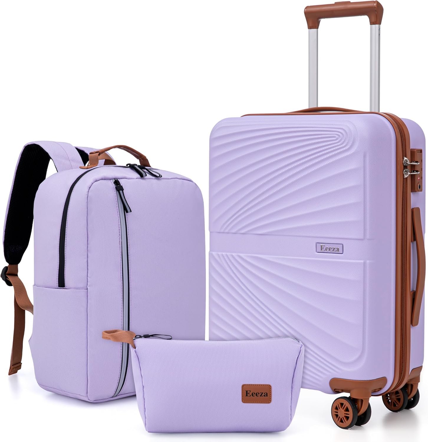 Carry On Luggage Set Suitcase 3 Piece,Purple (20"/BP/TB) | Lightweight Durable ABS Hardshell,360° Spinner Wheels,TSA Lock,YKK Zipper,22x14x9 Airline Approved for family travel vacation