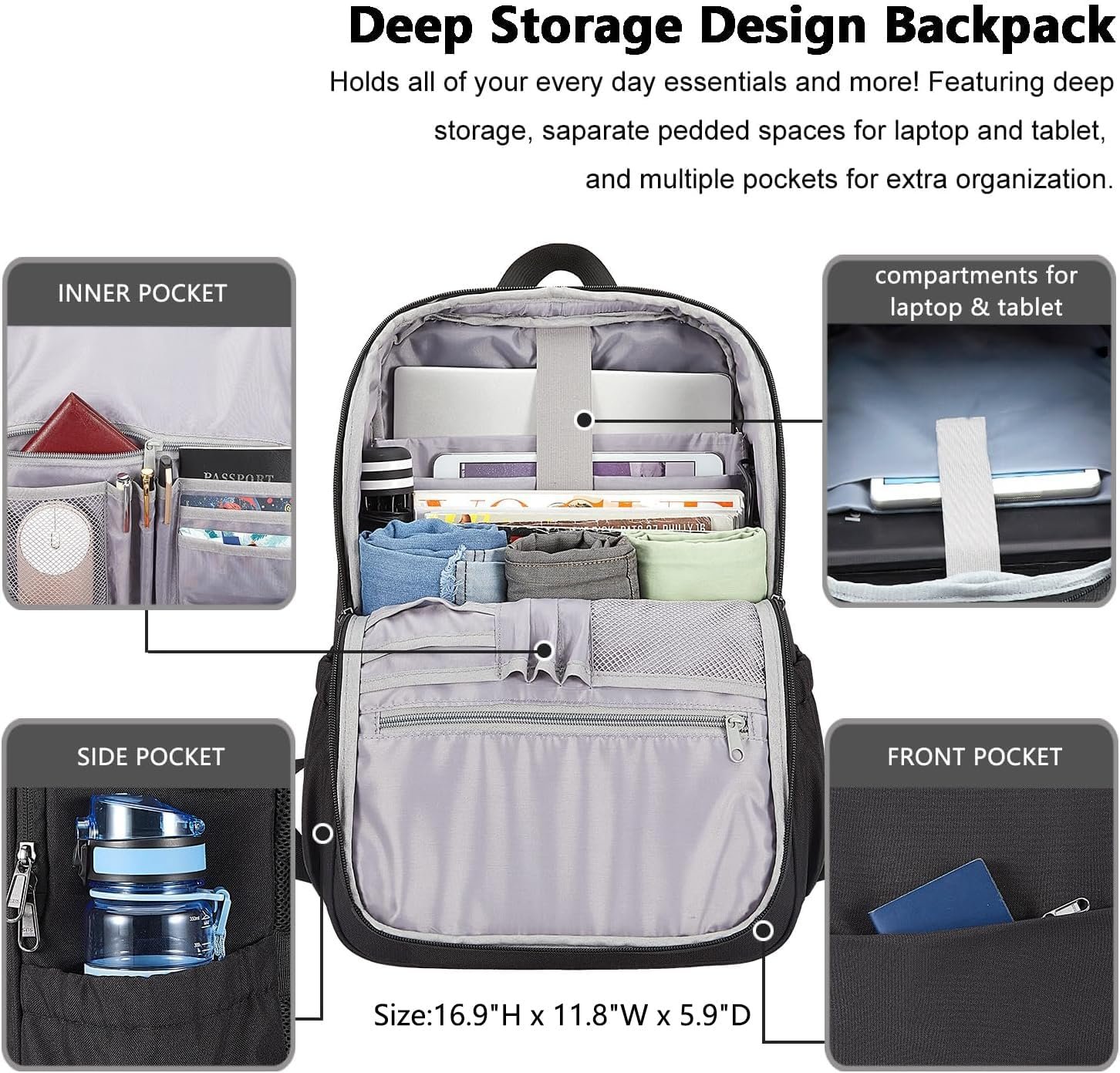 MAXTOP Deep Storage Laptop Backpack Business Anti-theft Backpacks[Water Resistant] College Computer Bookbag Fits 15 Inch Laptop Black - Image 2