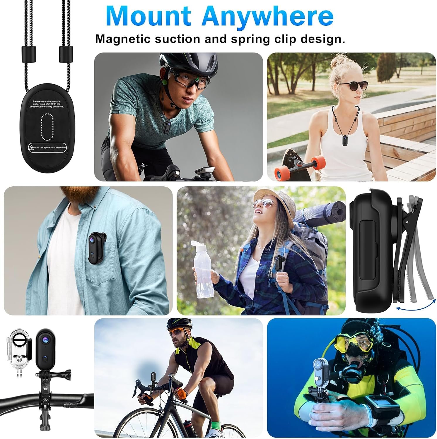 i3 4K Thumb Action Camera, Tiny Size, Mount Anywhere, Small Body Camera | with 64G Card, Spring Clip, Portable Vlogging, Hands-Free POV Recording, Helmet Cam for Cycling, Motorcycle - Image 4
