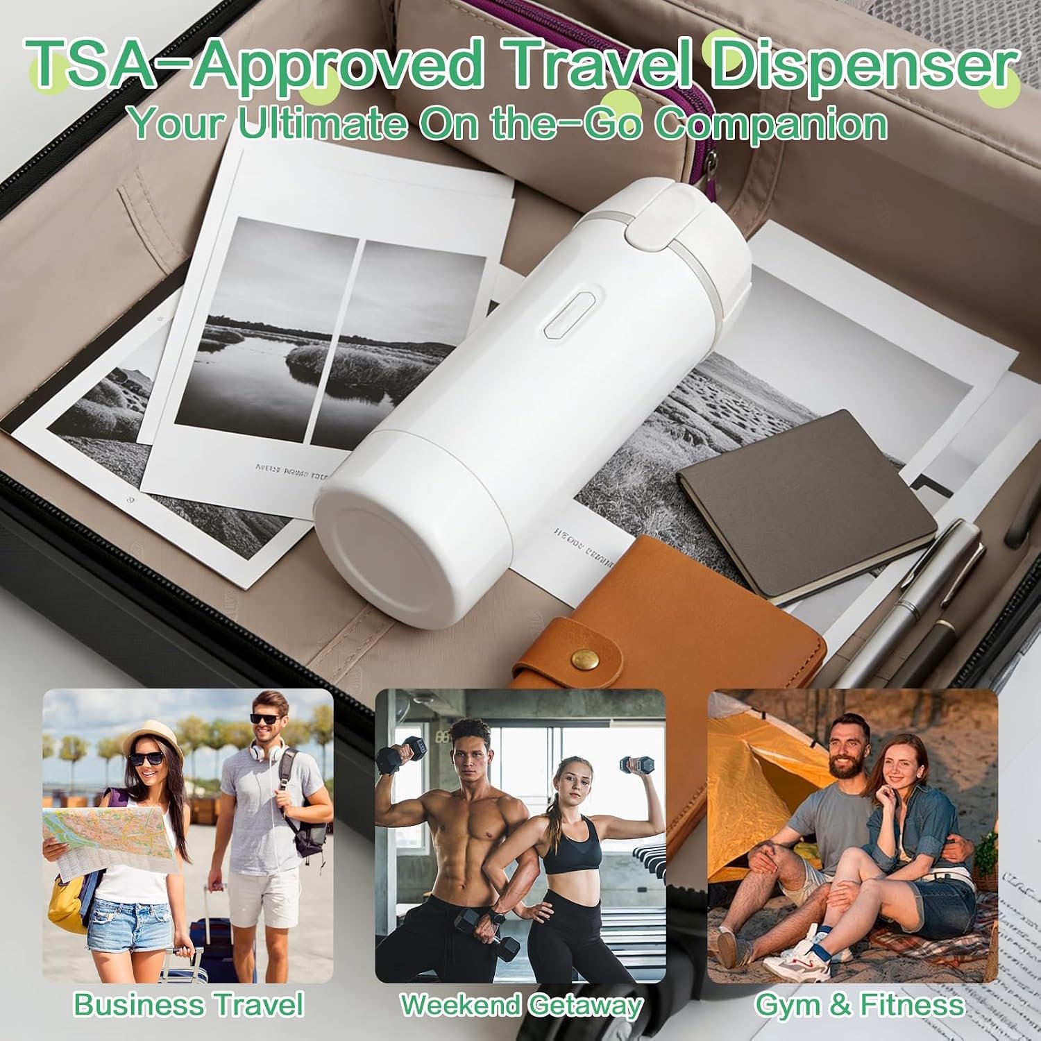 4 in 1 Travel Dispenser Bottle Set, Leakproof TSA Travel Size Containers for Toiletries, Portable Refillable Bottles, Hard Shell Rotating Design with Scale and Labels - Image 6
