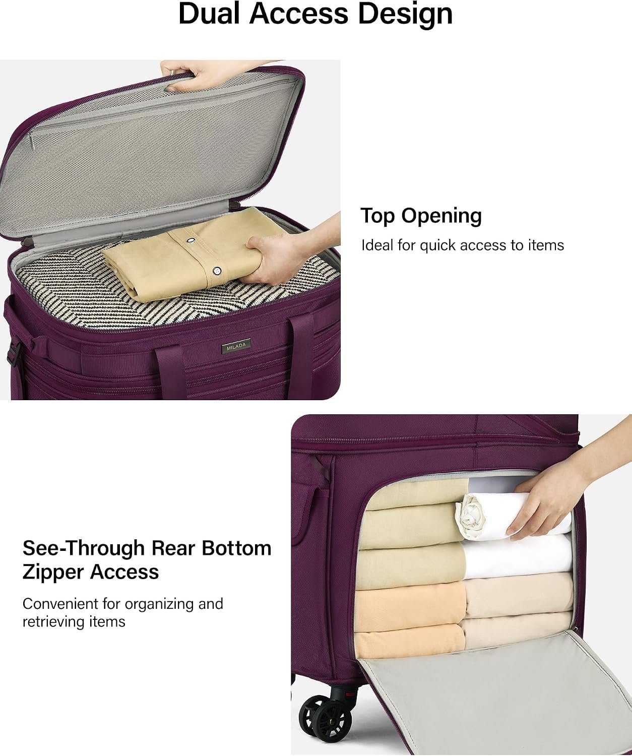 MILADA Expandable Luggage Bags for Travel Large Suitcases with Wheels | Upgraded Foldable Rolling Bag, 13 Pockets, Multi Carry Ways, Collapsible Travel Bag for Moving, Gym, Shopping, Men & Women - Image 3