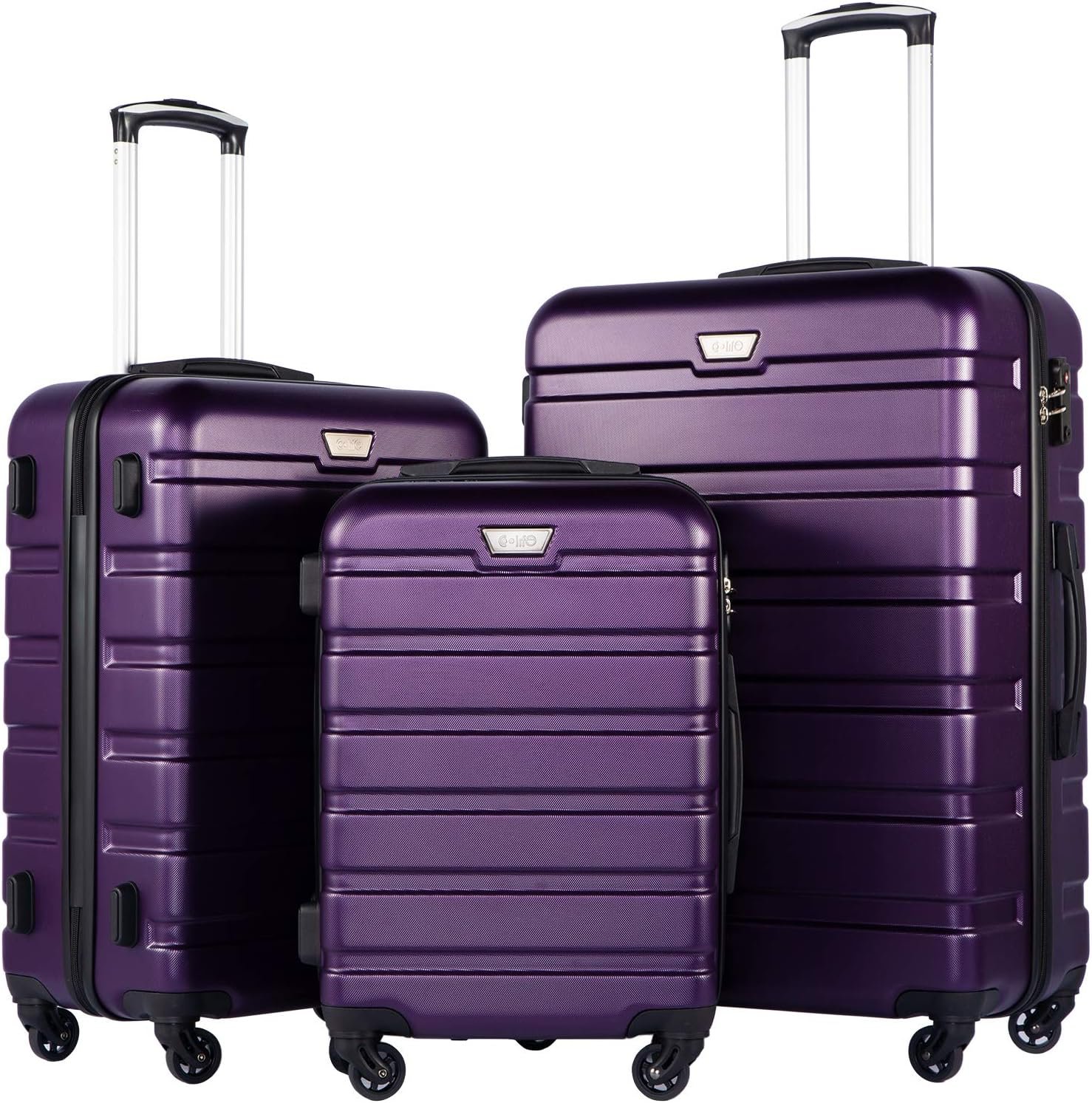 Coolife Luggage Set, Lightweight Durable Hardshell, 3 piece, Purple | suitcase set with 360° Spinner Wheels, TSA-approved Lock, Checked Family Travel, 20/24/28 Inch