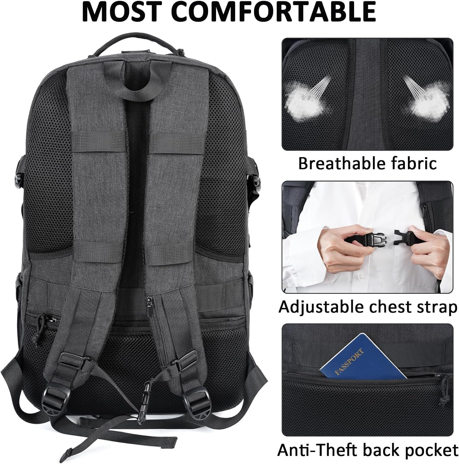 MATEIN 17 Inch Laptop Backpack, Large TSA Tactical Backpack for Men | Military MOLLE System, Water Resistant Computer Bag, Laptop Compartment, Work Organizer Pocket, For Carry on Travel - Image 3
