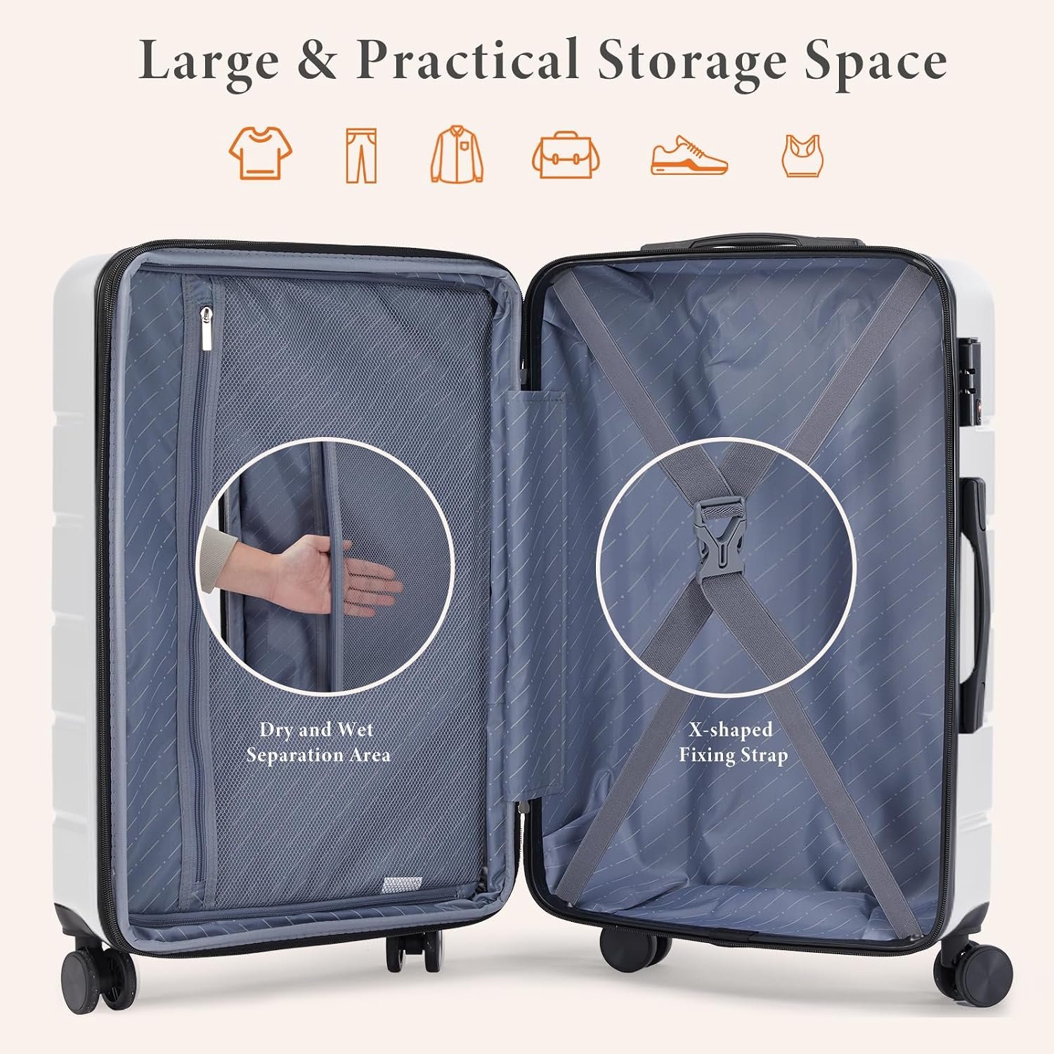 Sweetcrispy 28 Inch Checked Luggage, Suitcase with Spinner Wheels | Expandable, ABS Hard Shell, Lightweight, Rolling, Smooth, TSA Lock, Business Trips and Daily Vacations, Cream White - Image 6