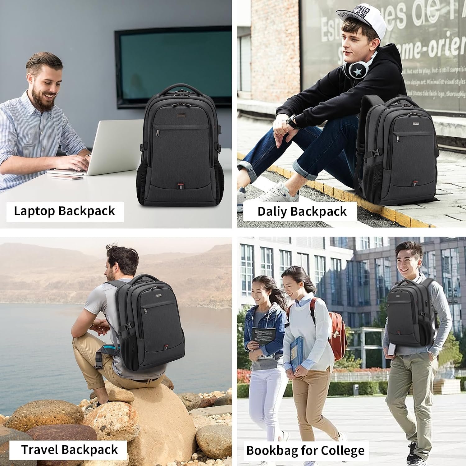 17 Inch Laptop Backpack for Travel Water Resistant College Backpack for Men/Women Laptop Bag with USB Charging Port,Black - Image 9