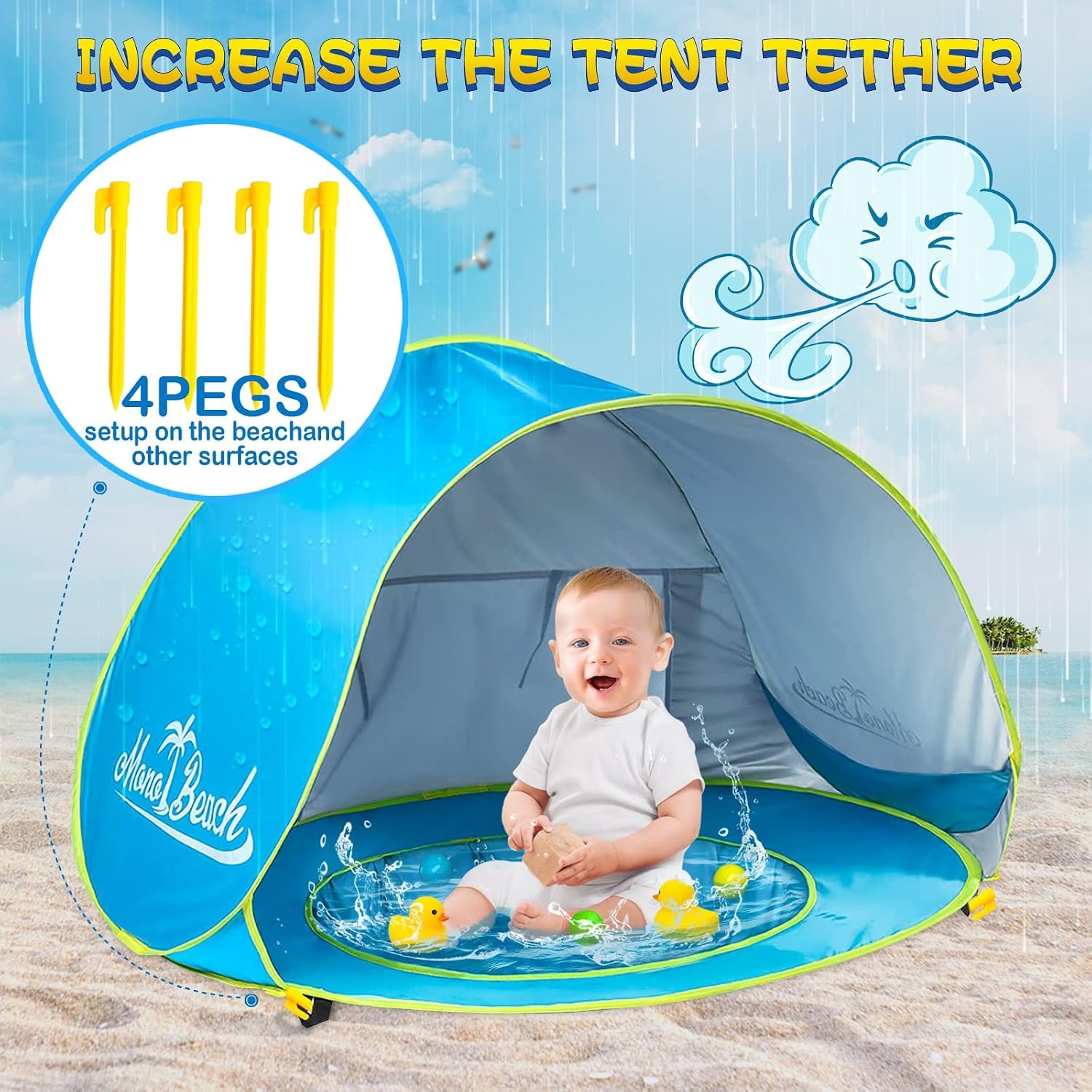 Baby Beach Tent Pop Up Portable Shade Pool UV Protection Sun Shelter for Infant - Image 5
